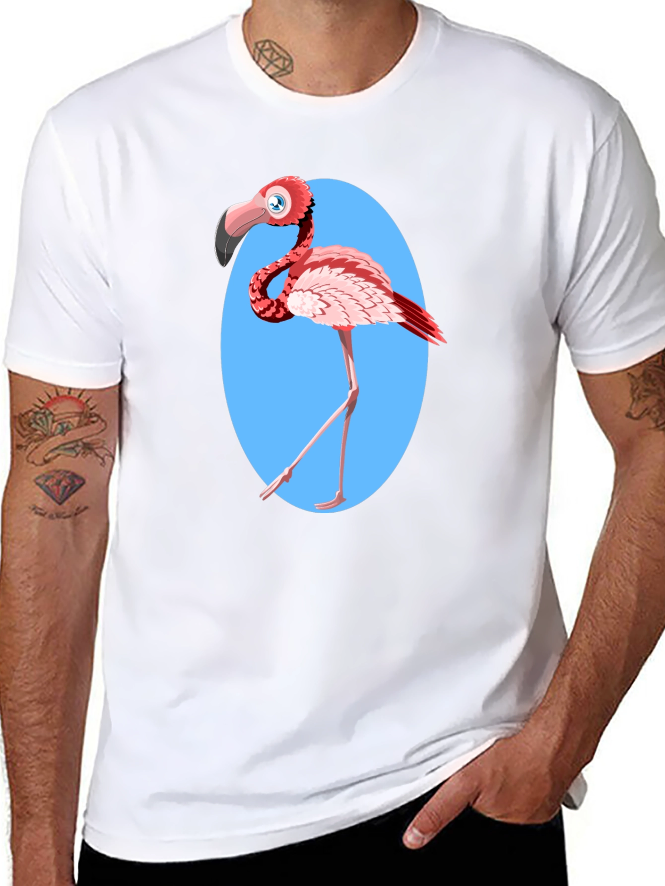 Black Cartoon Flamingo Graphic Tee - Fun Novelty Design view 8
