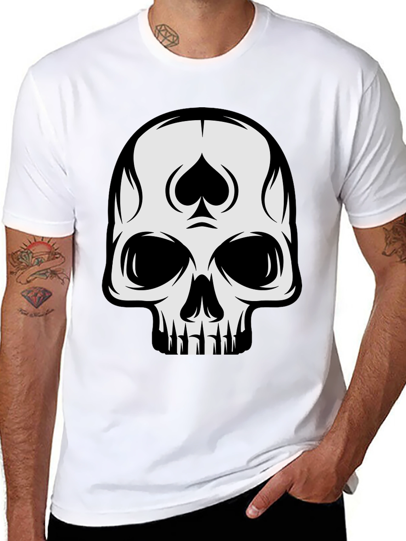 Black Skull Spade Graphic Black T-Shirt view 8