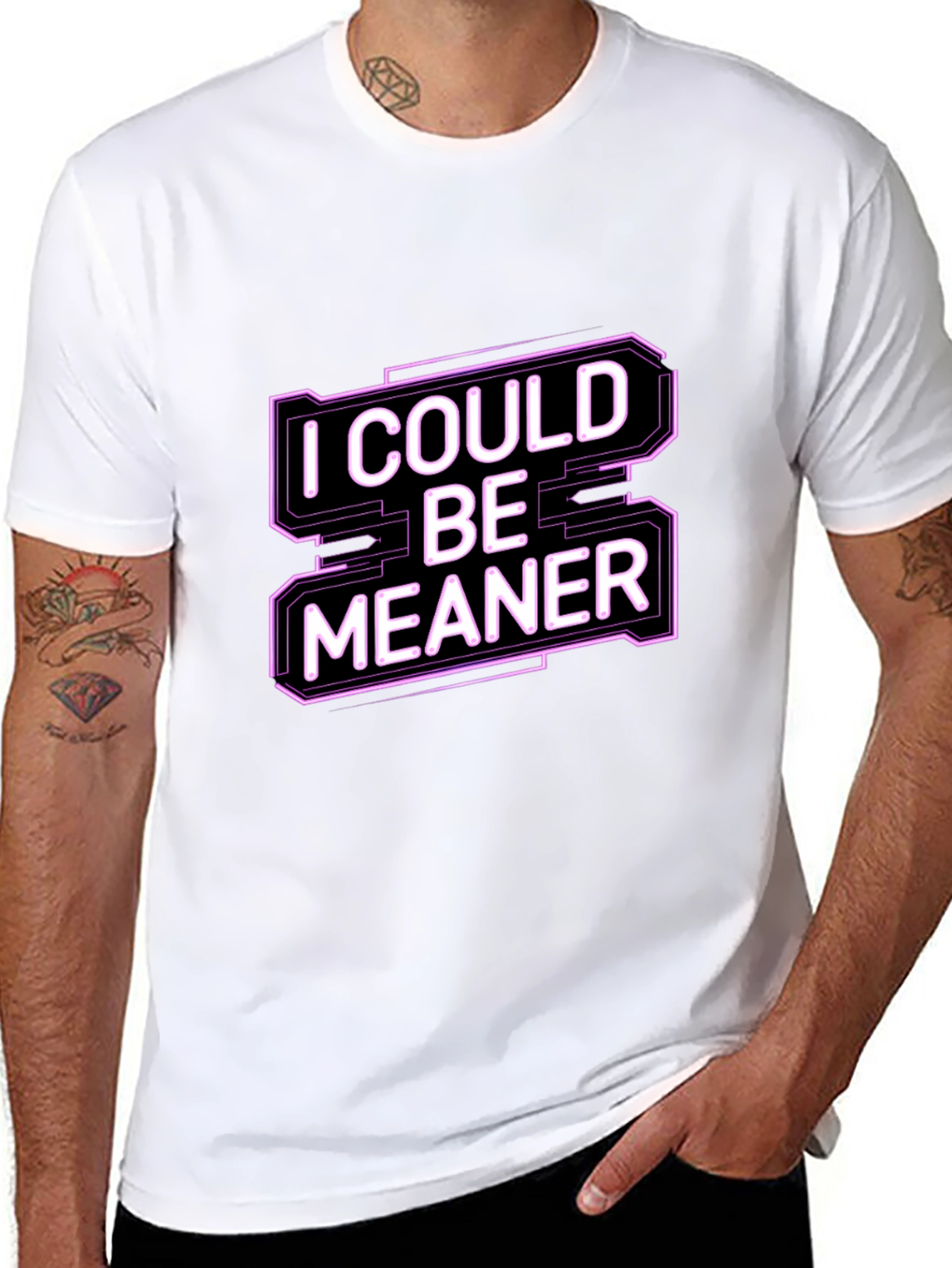 Black I Could Be Meaner Funny Graphic Tee view 8