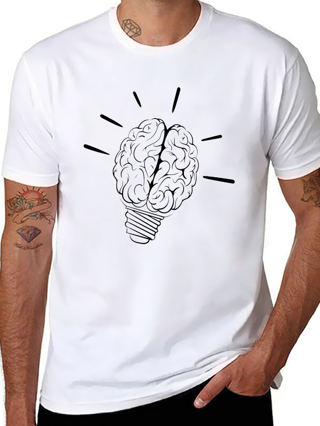 Black Brain Light Bulb Graphic Tee - Black Cotton T-Shirt view 8