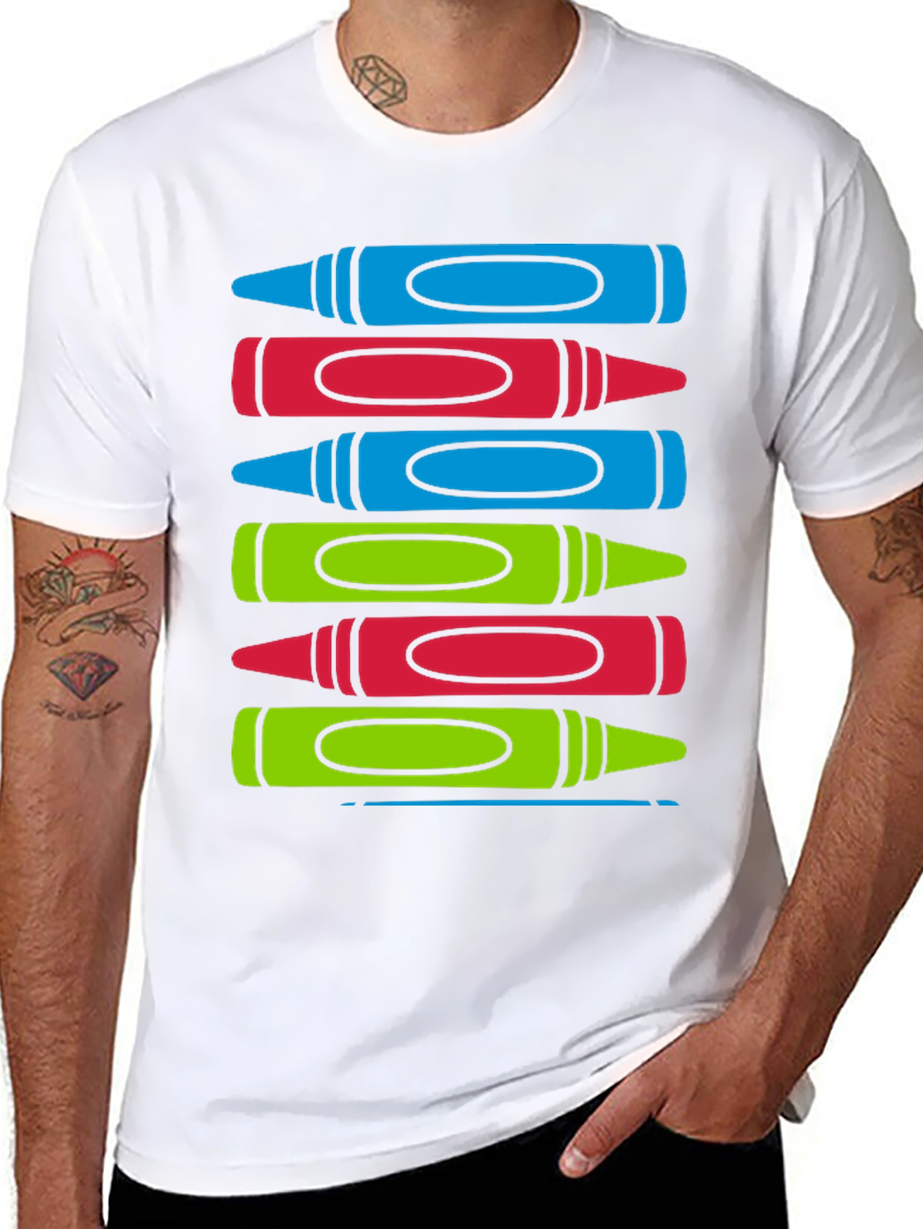 Black Colorful Crayon Stack Graphic Tee view 8