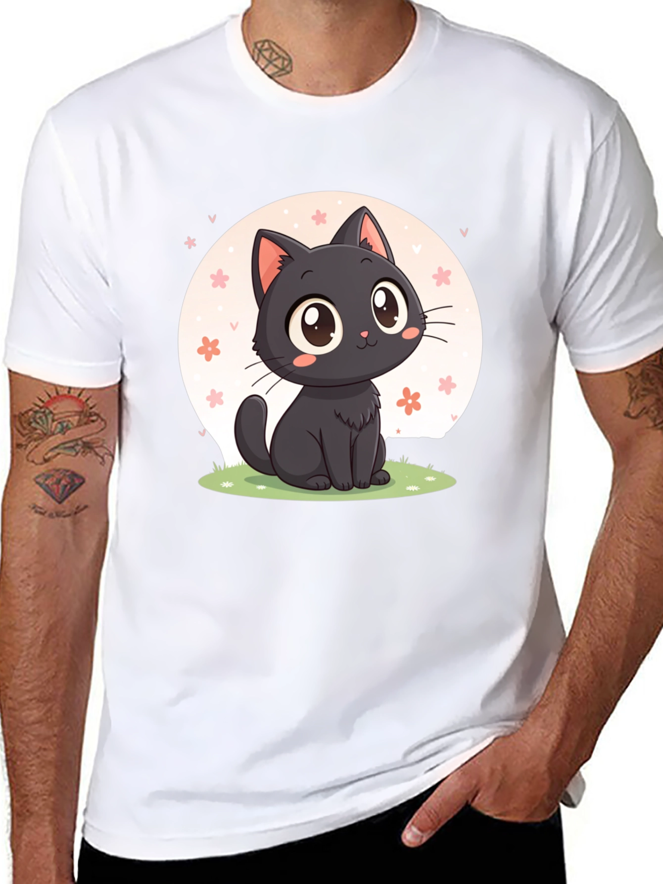 Black Cute Black Cat T-Shirt: Kawaii Cartoon Design view 8