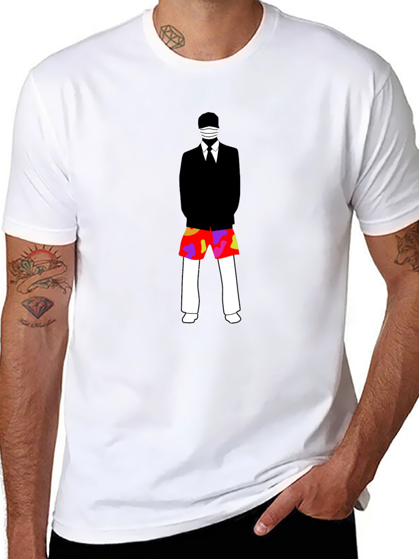 Black Masked Suit Man Summer Shorts Graphic T-Shirt view 8