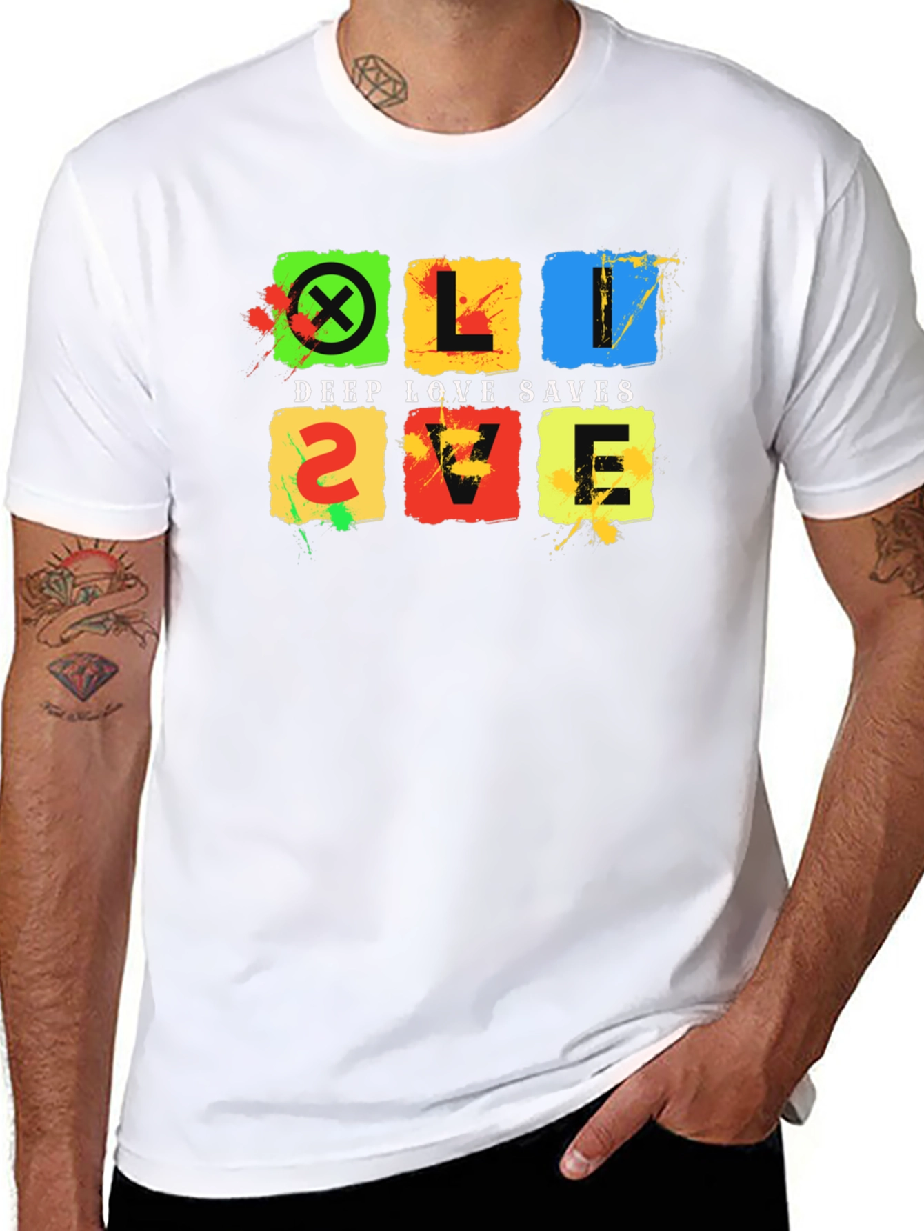 Black Deep Love Saves Black T-Shirt - Colorful Graphic Design view 8