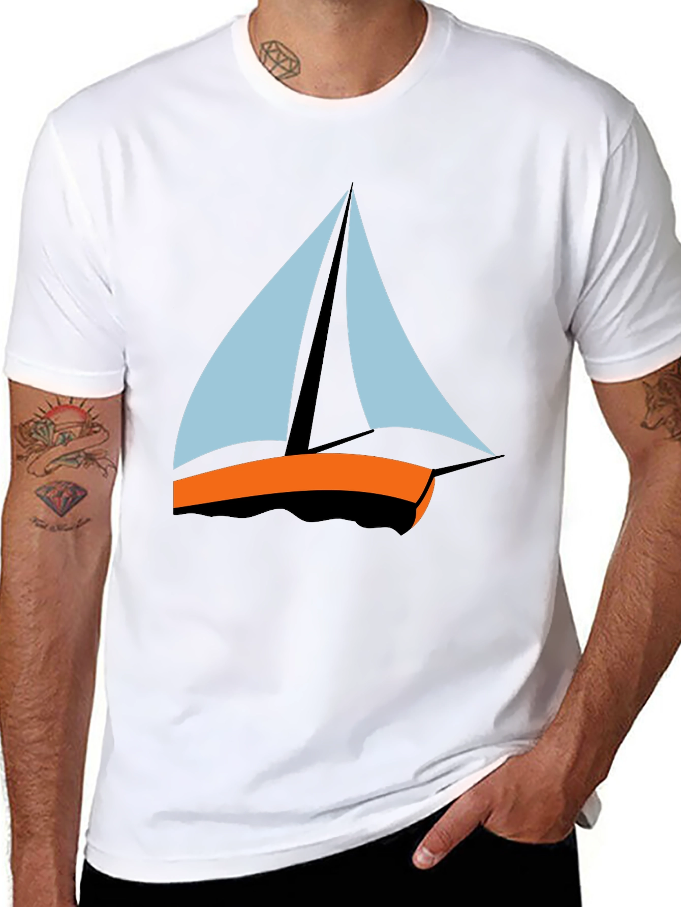 Black Men's Black T-Shirt - Sailboat Graphic Tee view 8