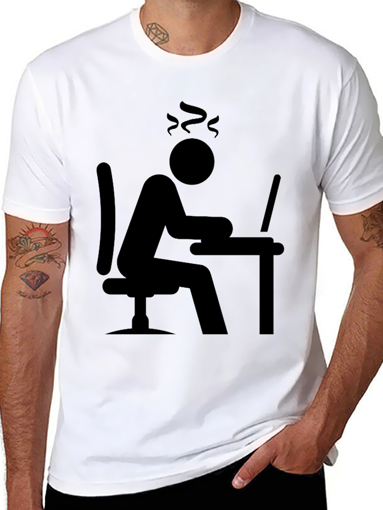 Black Stressed Computer User Graphic T-Shirt view 8