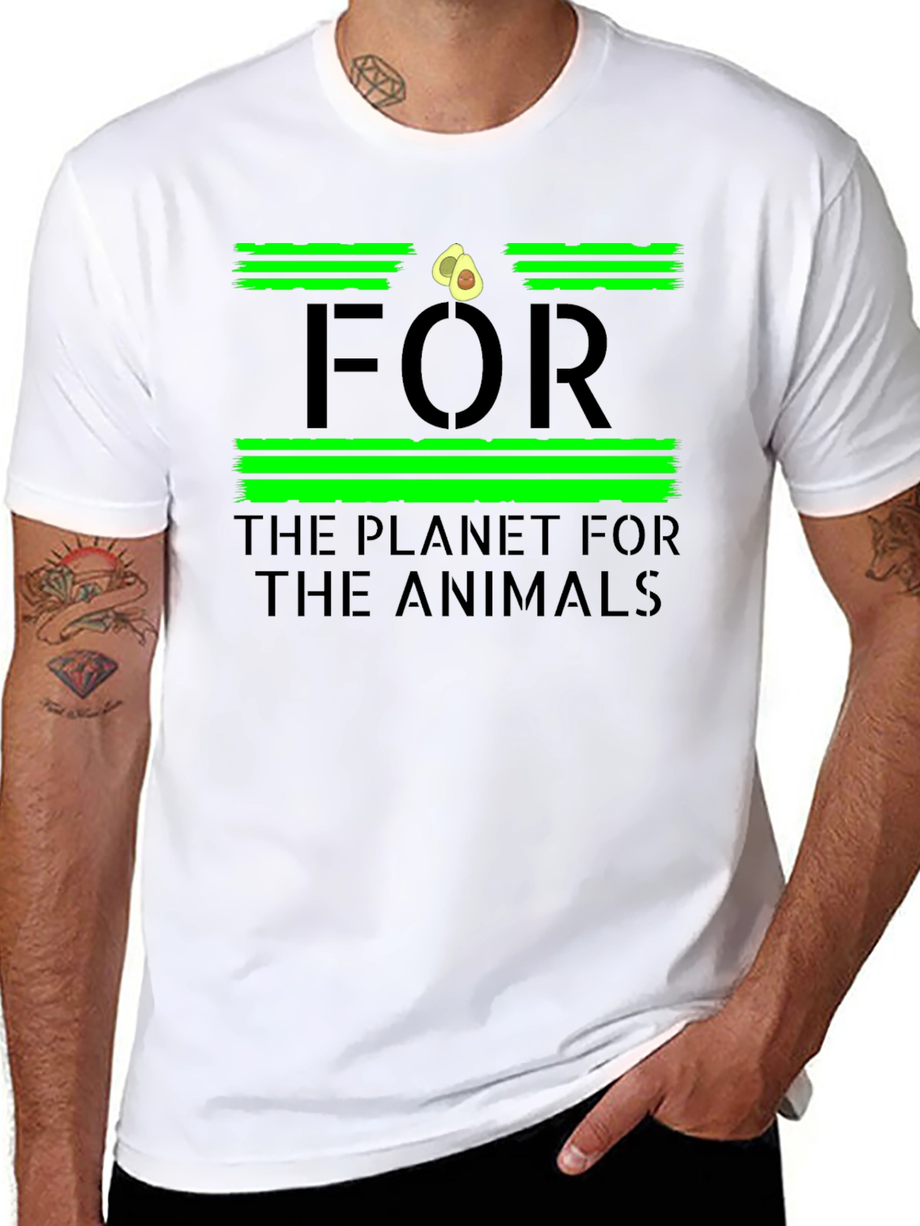 Black Vegan Avocado T-Shirt - For the Planet, For the Animals Tee view 8