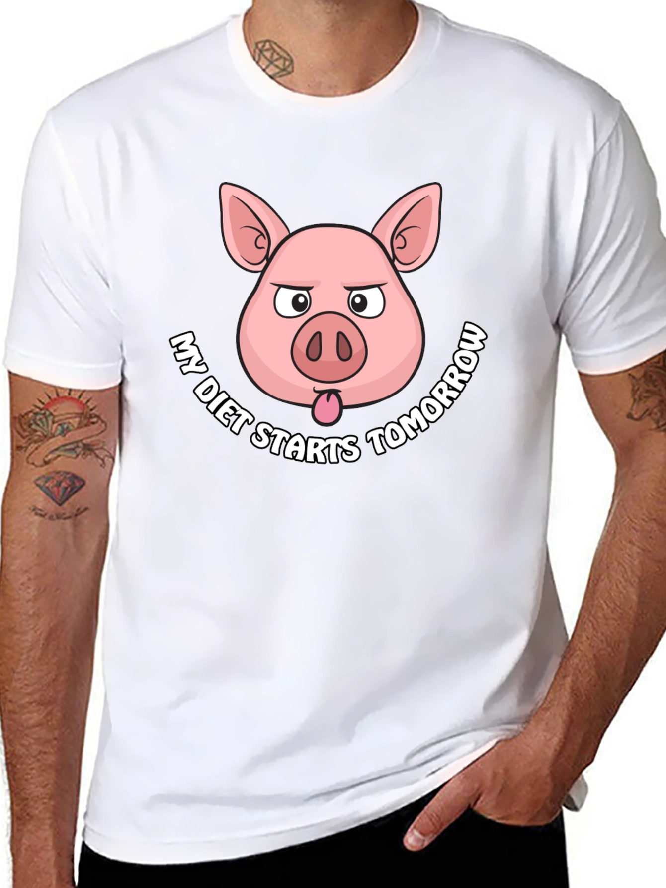 Black Funny Pig Diet T-Shirt - My Diet Starts Tomorrow view 8