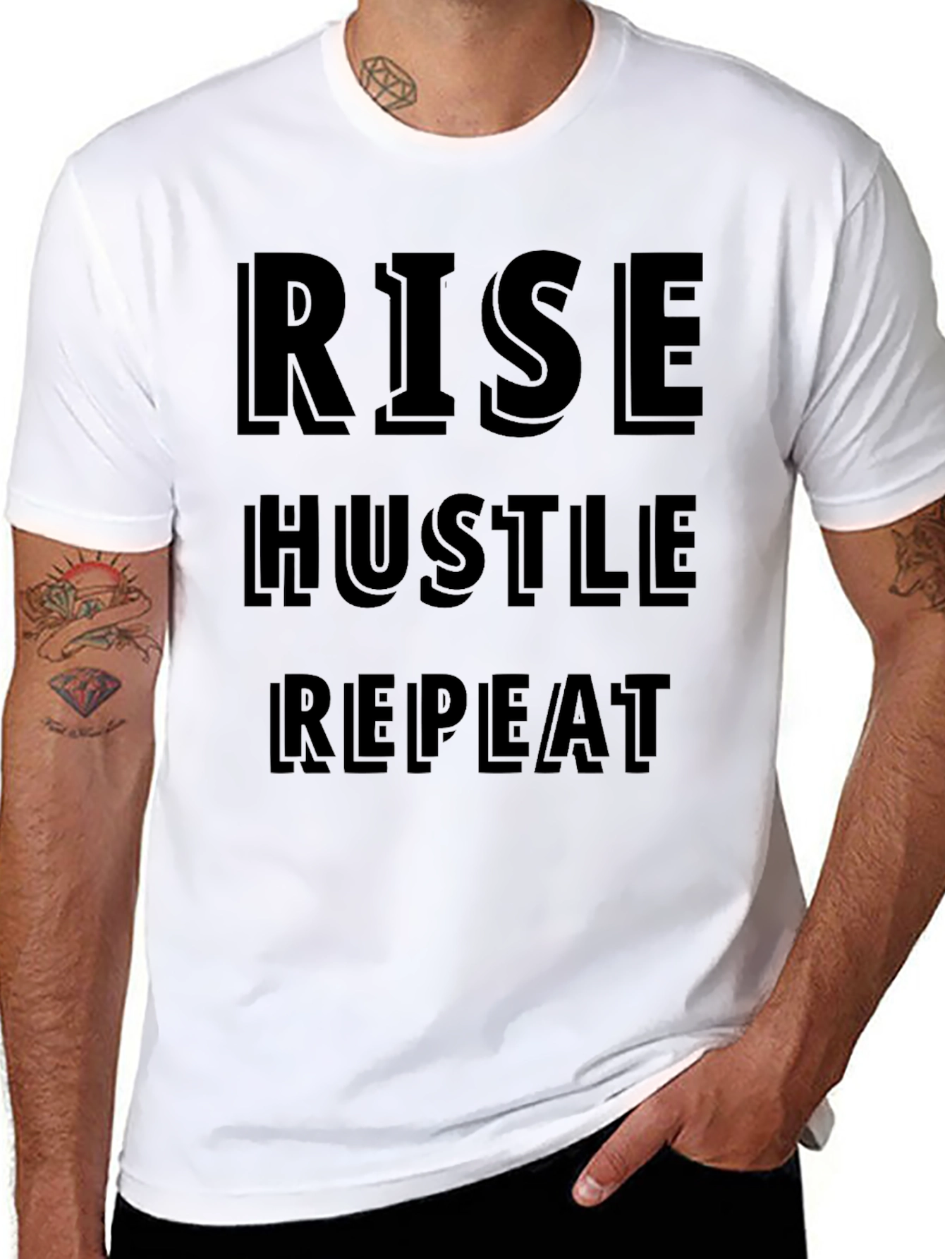 Black Rise Hustle Repeat Graphic Tee - Motivational Black T-Shirt view 8