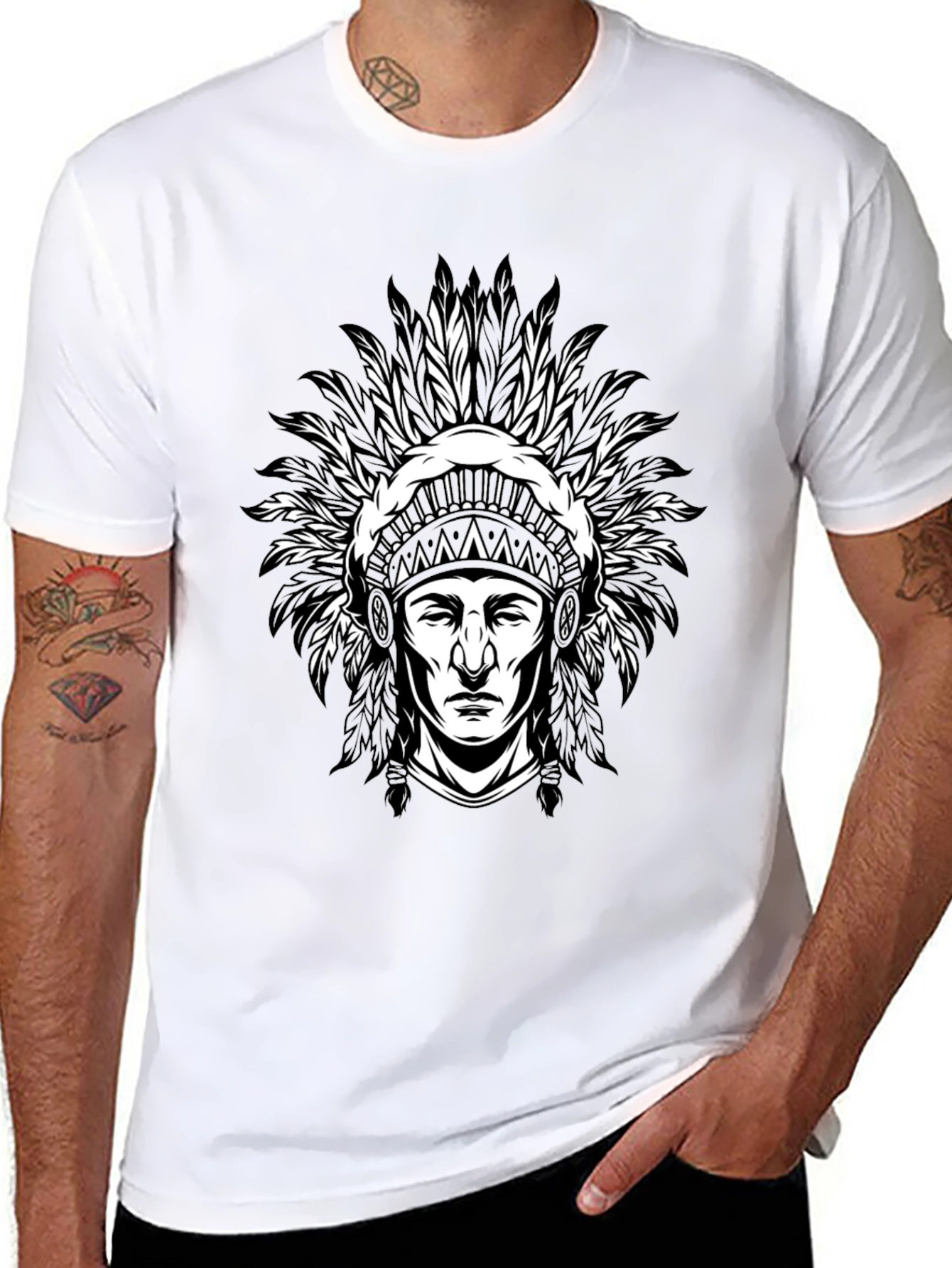Black Native American Chief Graphic T-Shirt - Black view 8