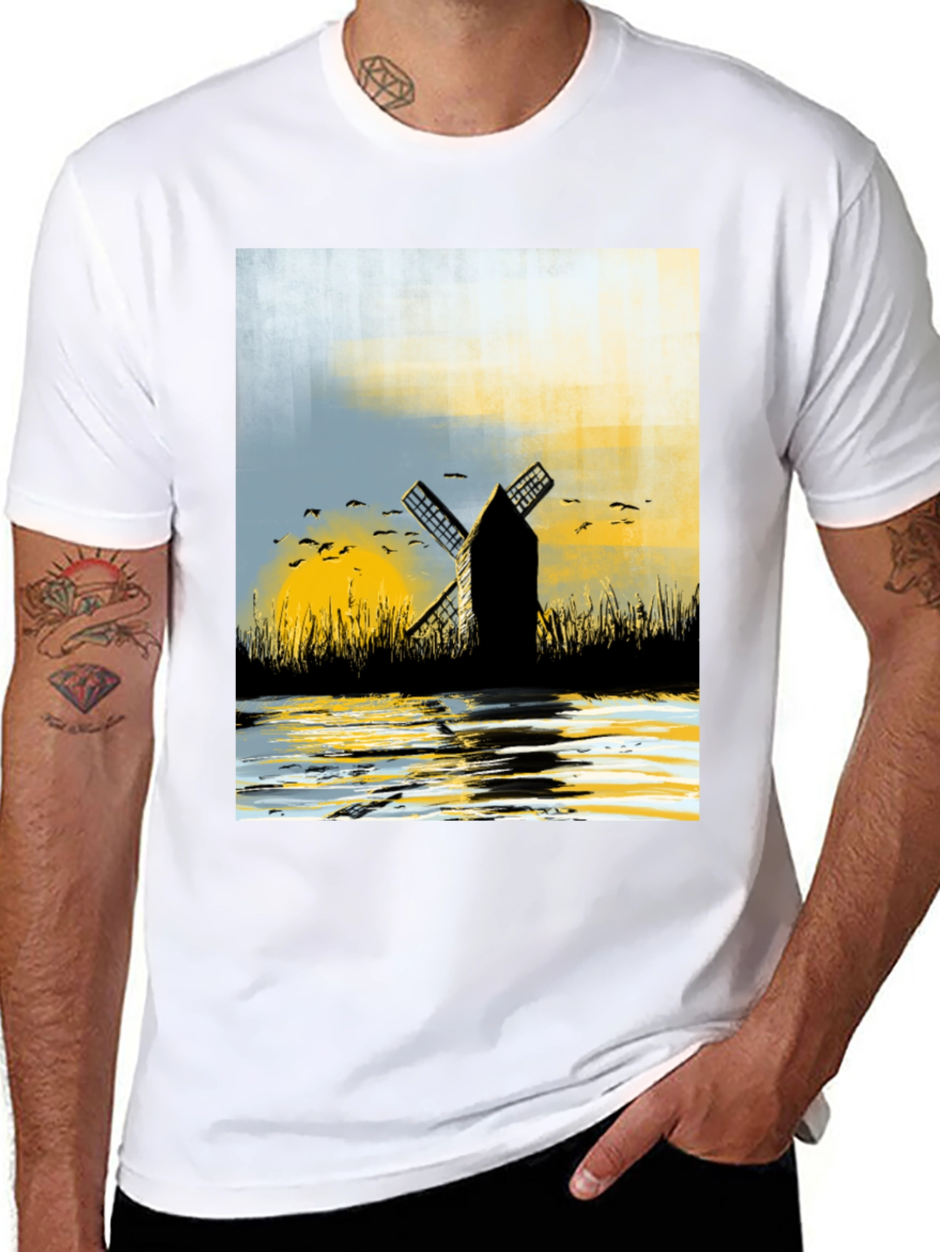Black Windmill Graphic Tee - Artistic Black T-Shirt view 8