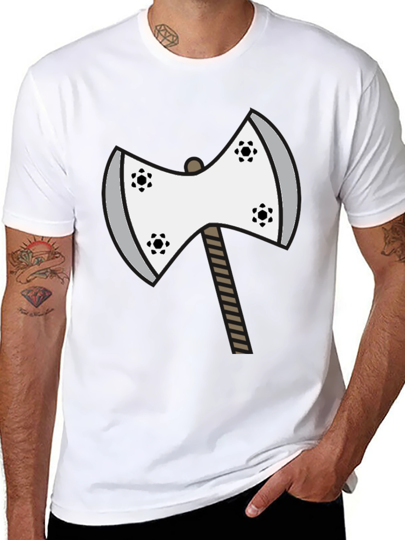 Black Axe Graphic Tee - Unique Cartoon Double Axe Design view 8