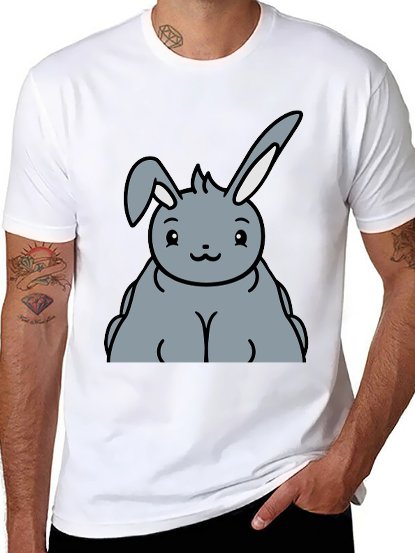 Black Cute Cartoon Bunny Graphic T-Shirt view 8