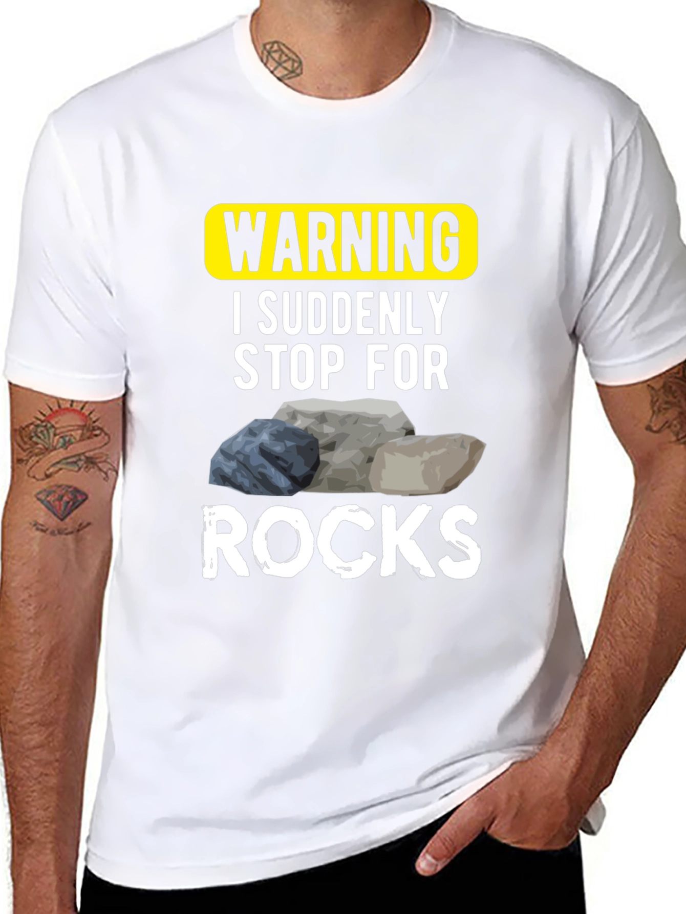 Black Warning: I Suddenly Stop For Rocks - Novelty T-Shirt view 8
