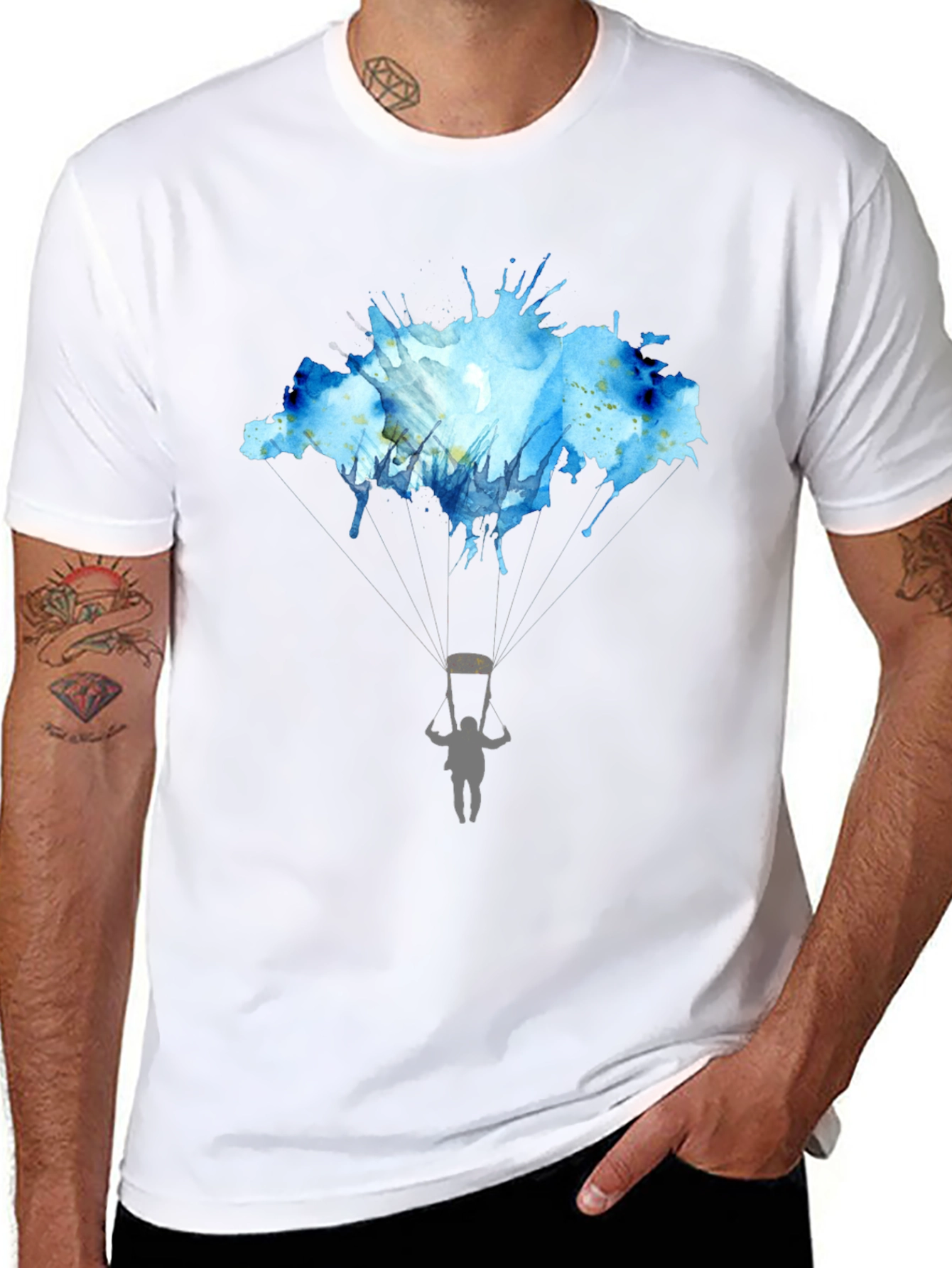 Black Watercolor Skydiving T-Shirt view 8