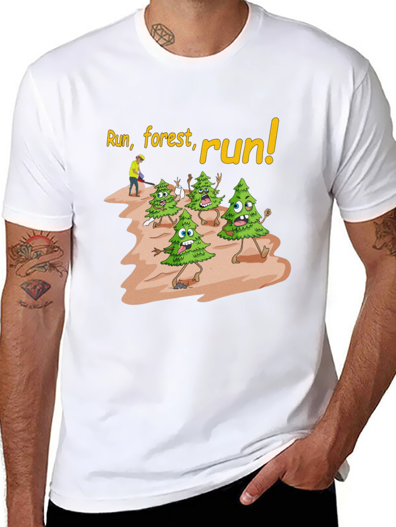 Black Run Forest Run T-Shirt Funny Cartoon Trees view 8