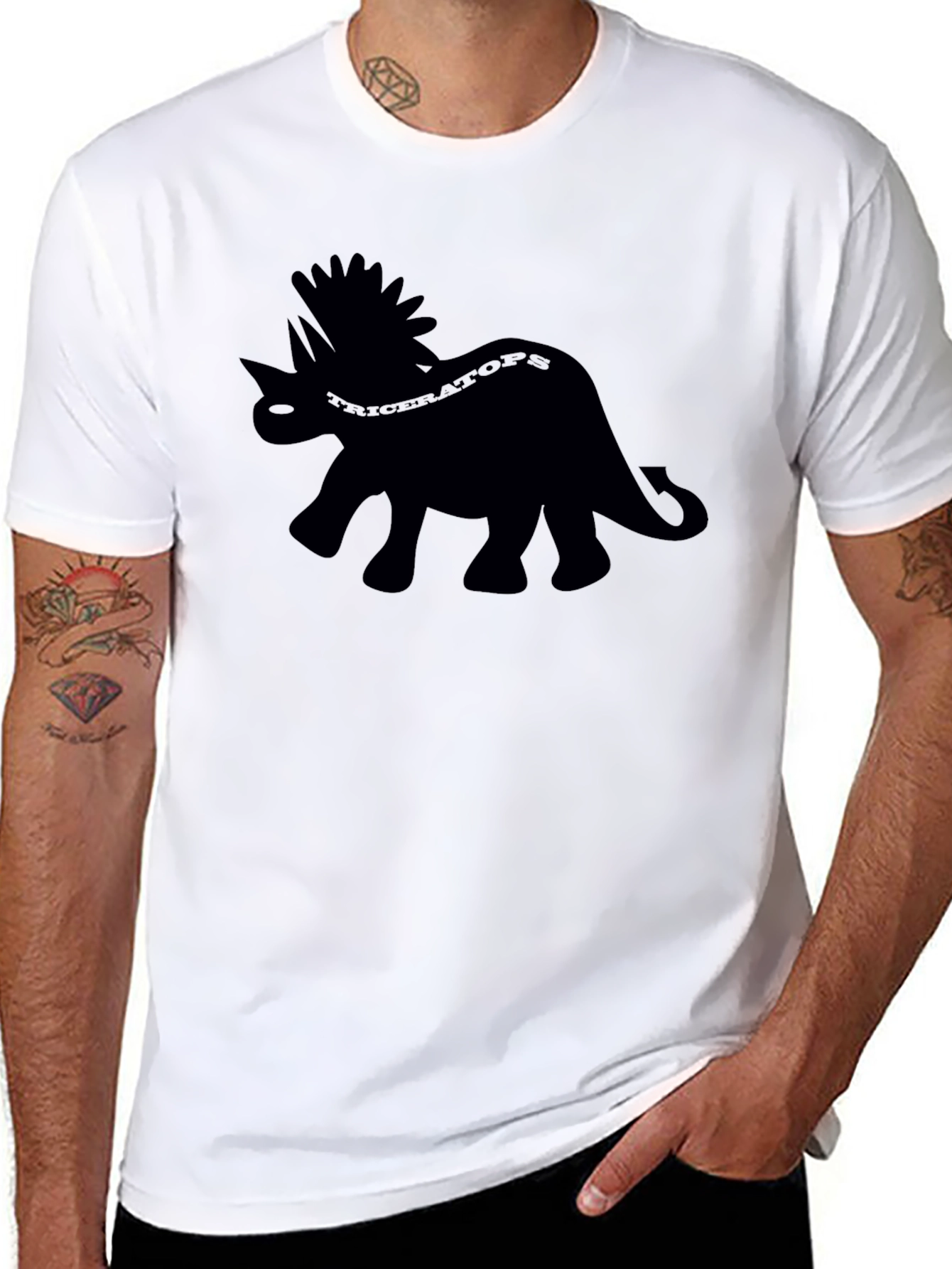 Black Triceratops Dinosaur Graphic Tee - Black view 8