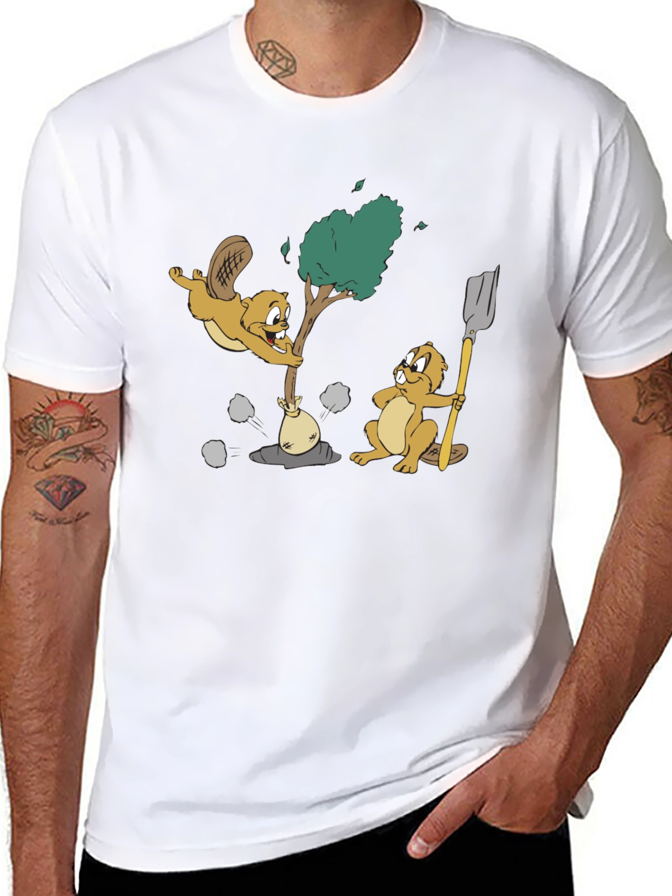 Black Cartoon Beaver T-Shirt view 8