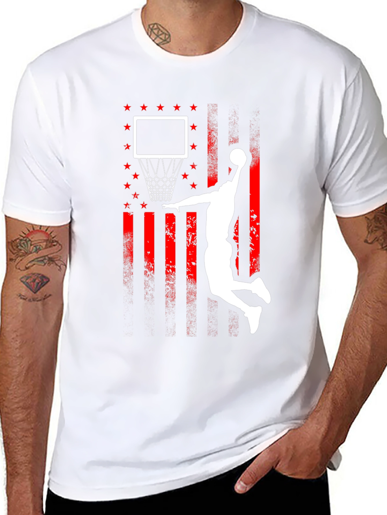 Basketball Dunk USA Flag Graphic T-Shirt - 8