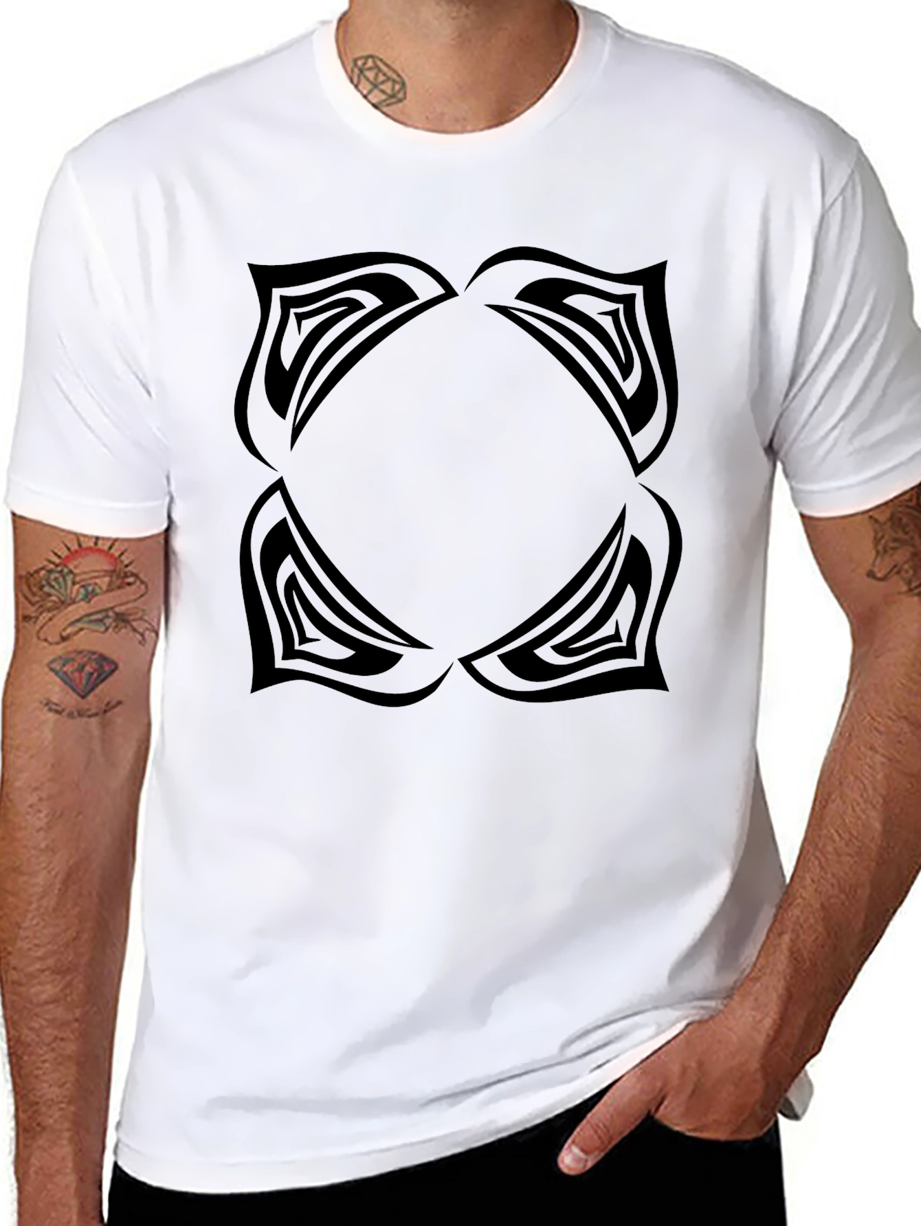 Black Men's Black Graphic Tee - Abstract Lotus Design view 8