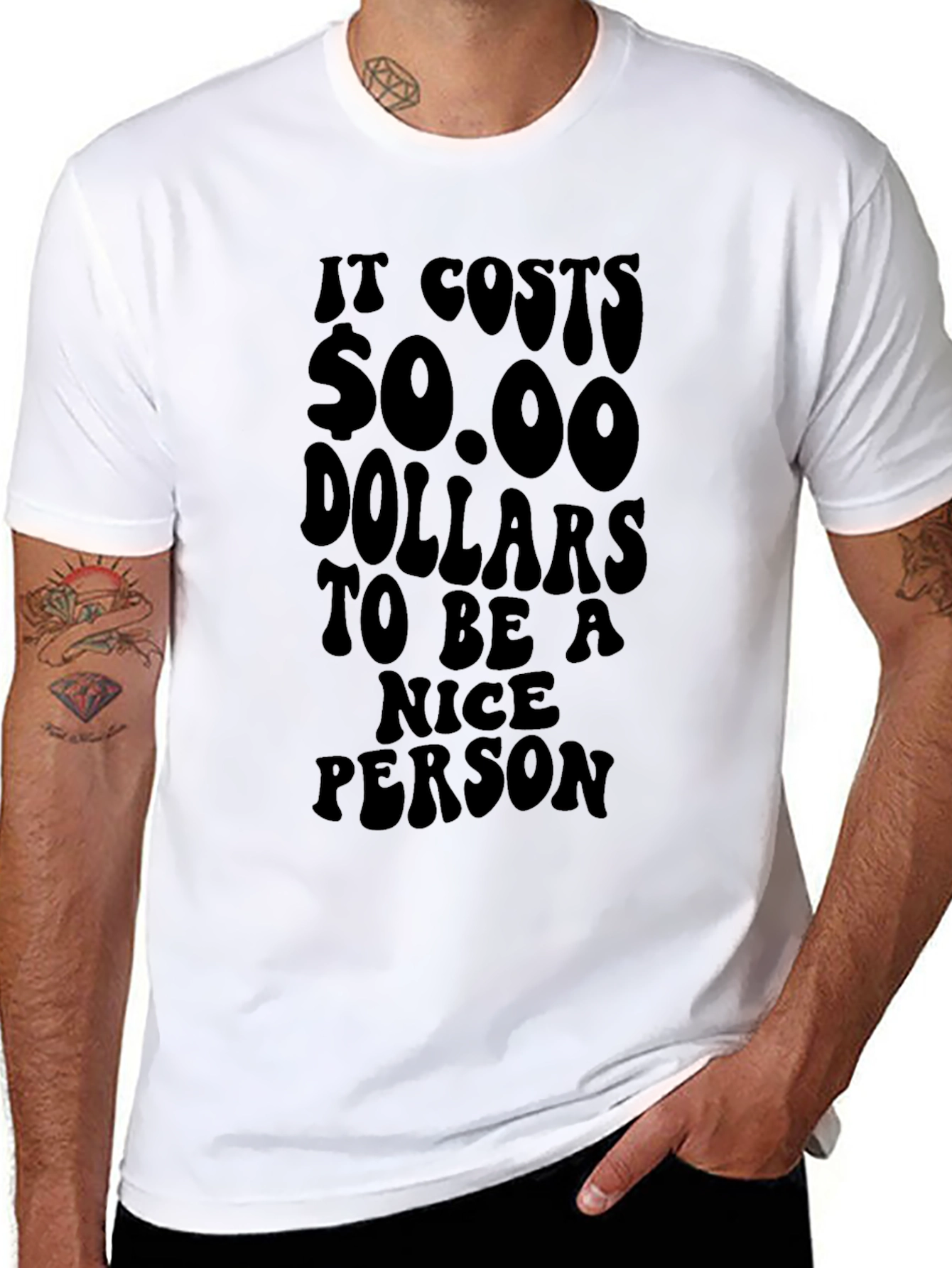 Black Funny "It Costs $0.00 to be Nice" Black T-Shirt view 8