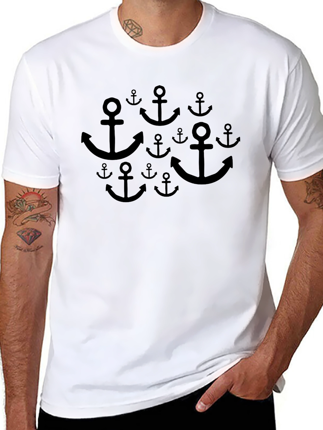 Anchor Pattern Black T-Shirt - 8