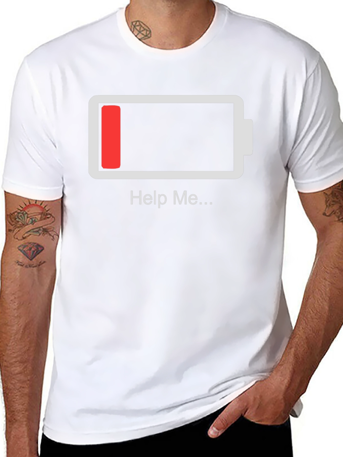Black Help Me Low Battery T-Shirt - Funny Graphic Tee view 8