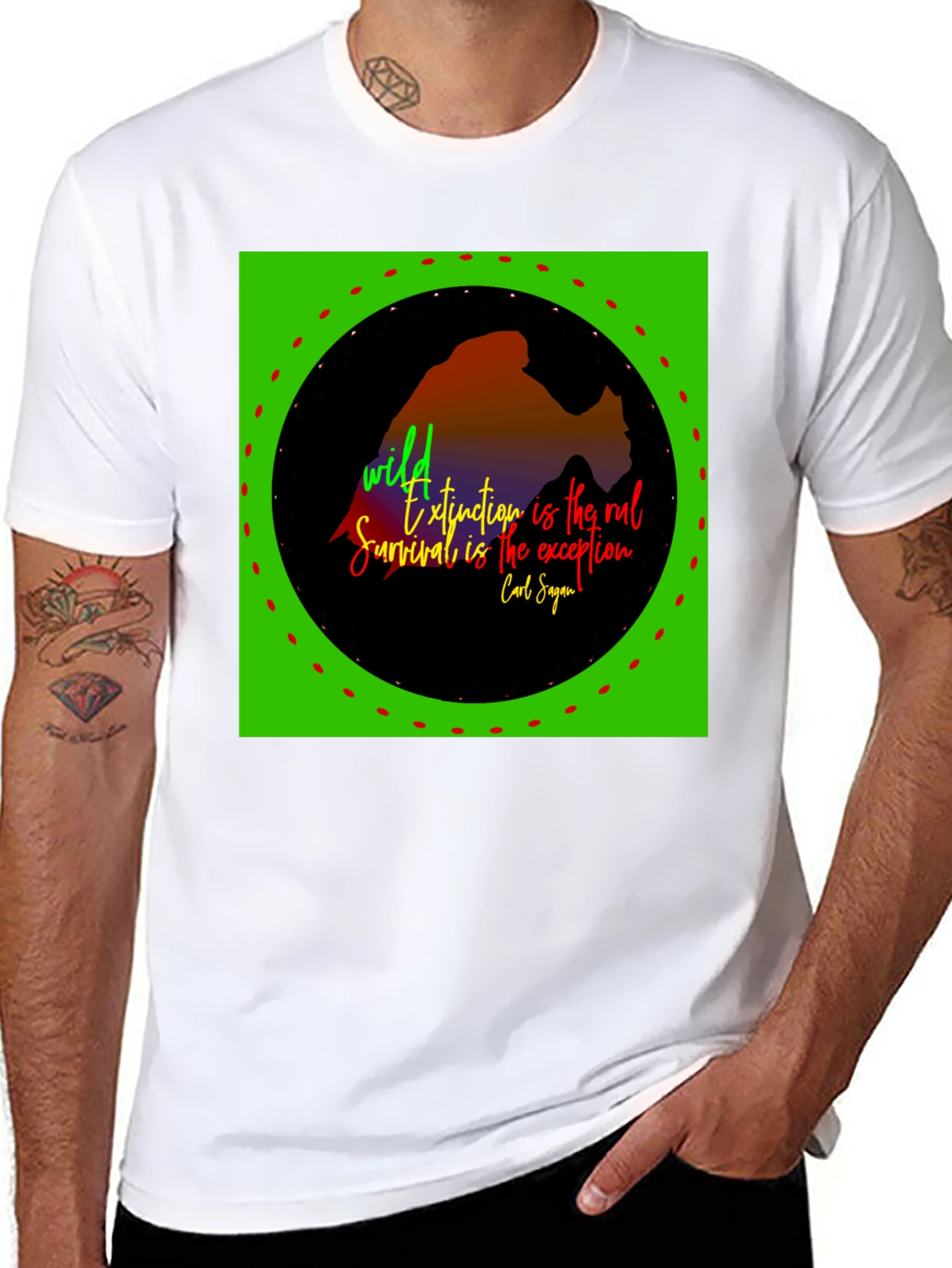 Black Nature Quote T-Shirt - Wild Extinction Carl Sagan view 8
