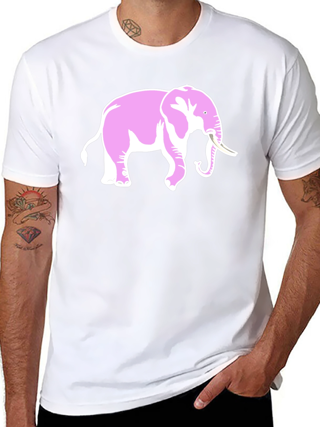 Black Pink Elephant Graphic Black T-Shirt view 8