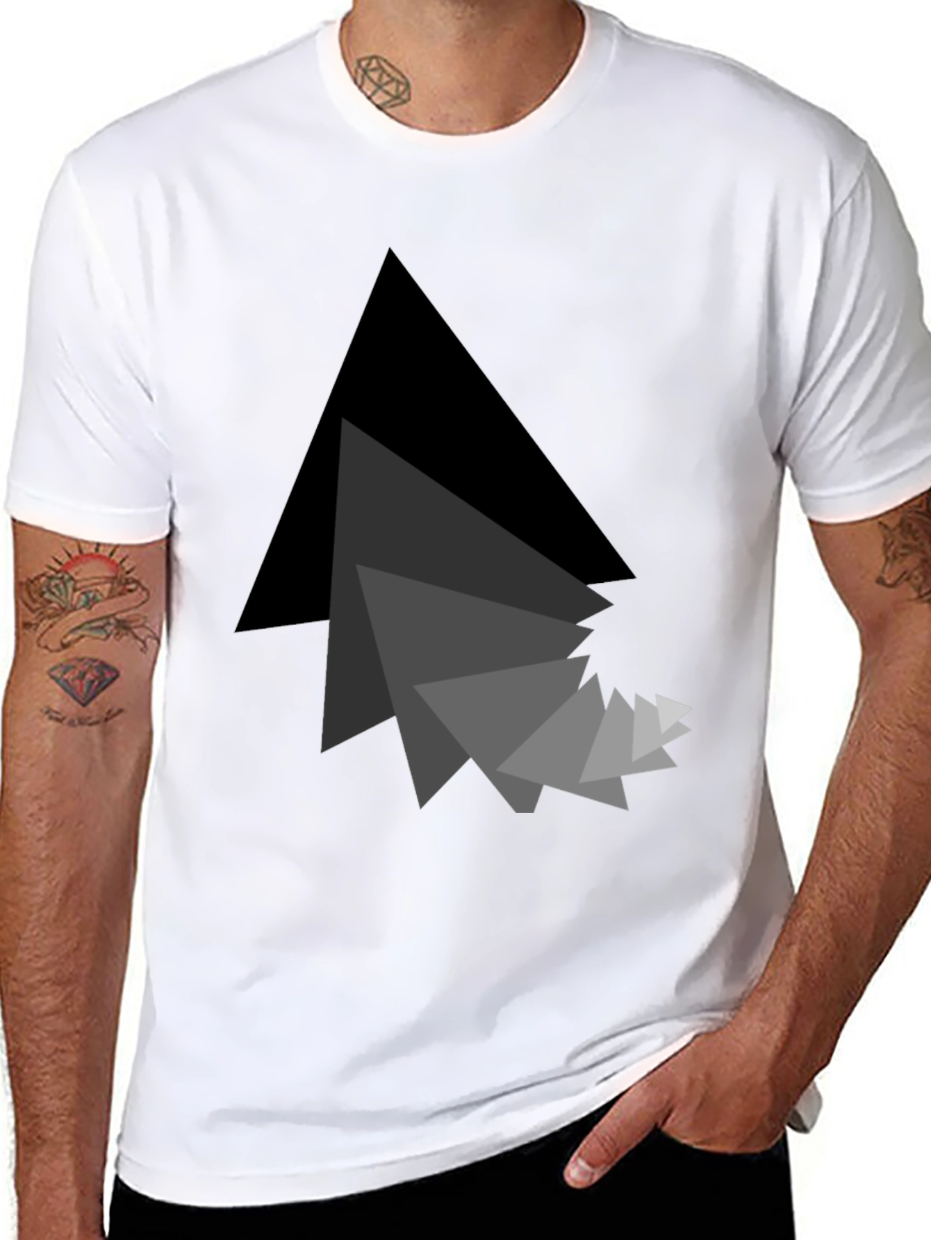 Black Abstract Triangle Graphic Black T-Shirt view 8
