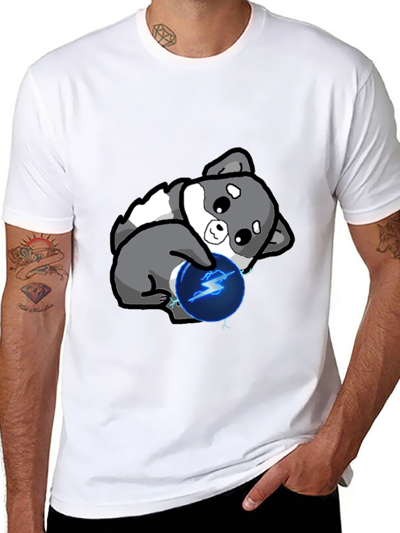 Black Cute Doge with Lightning Ball T-Shirt view 8