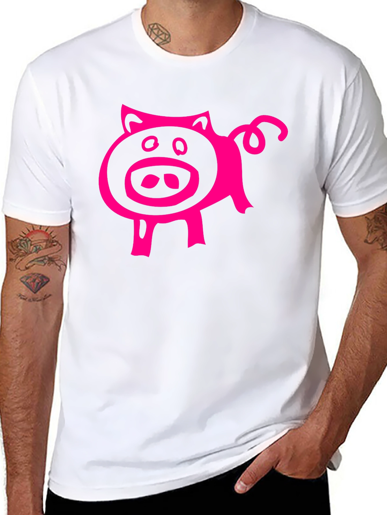 Black Pink Pig Graphic Tee - Black Cotton Blend Casual T-Shirt view 8