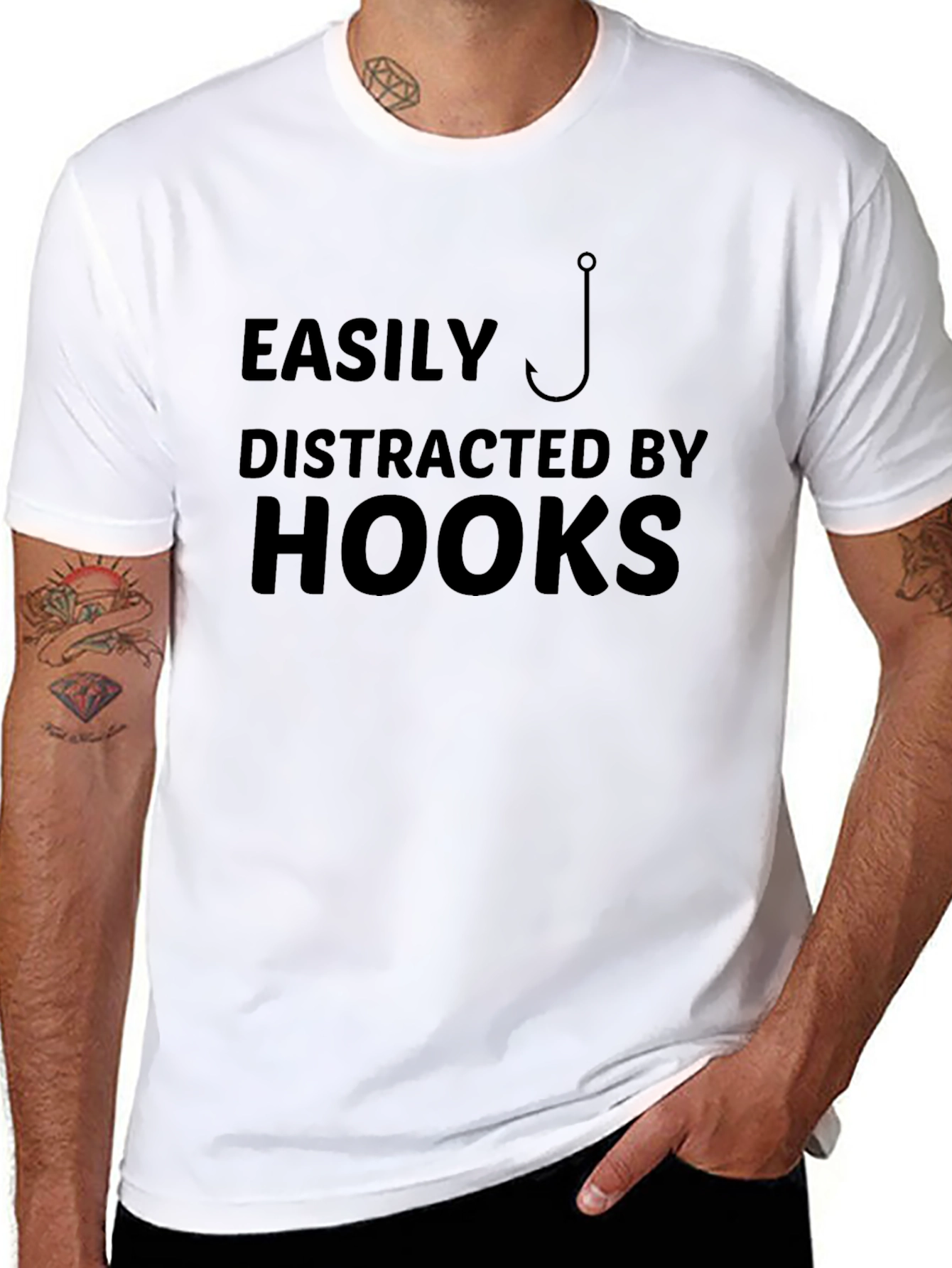 Black Easily Distracted By Hooks T-Shirt view 8