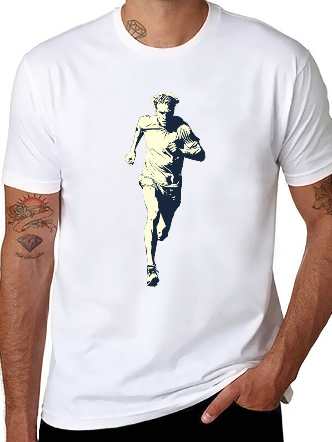 Black Men's Black T-Shirt with Runner Graphic view 8