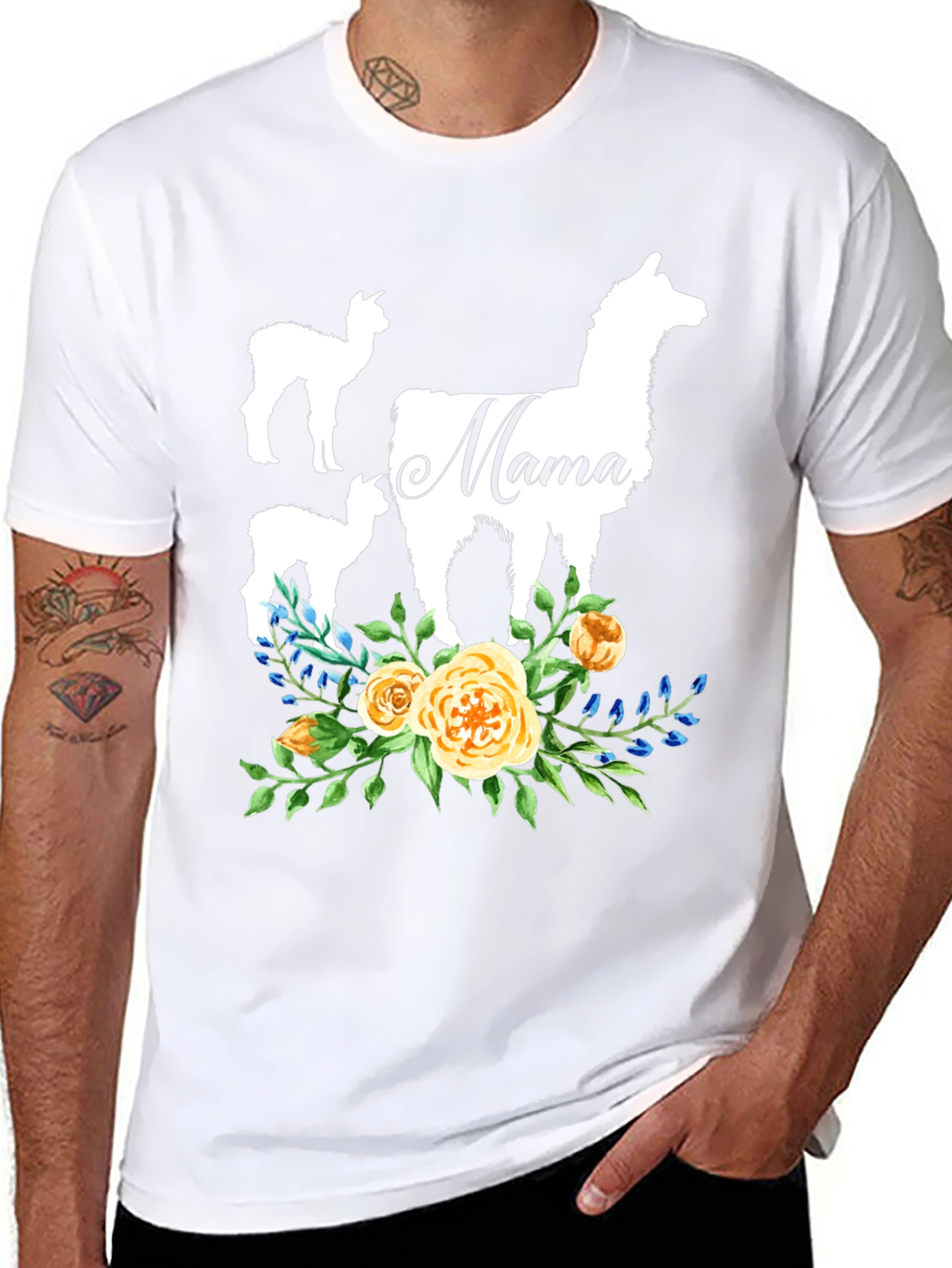 Black Mama Llama Floral T-Shirt Cute Alpaca Mom Tee view 8