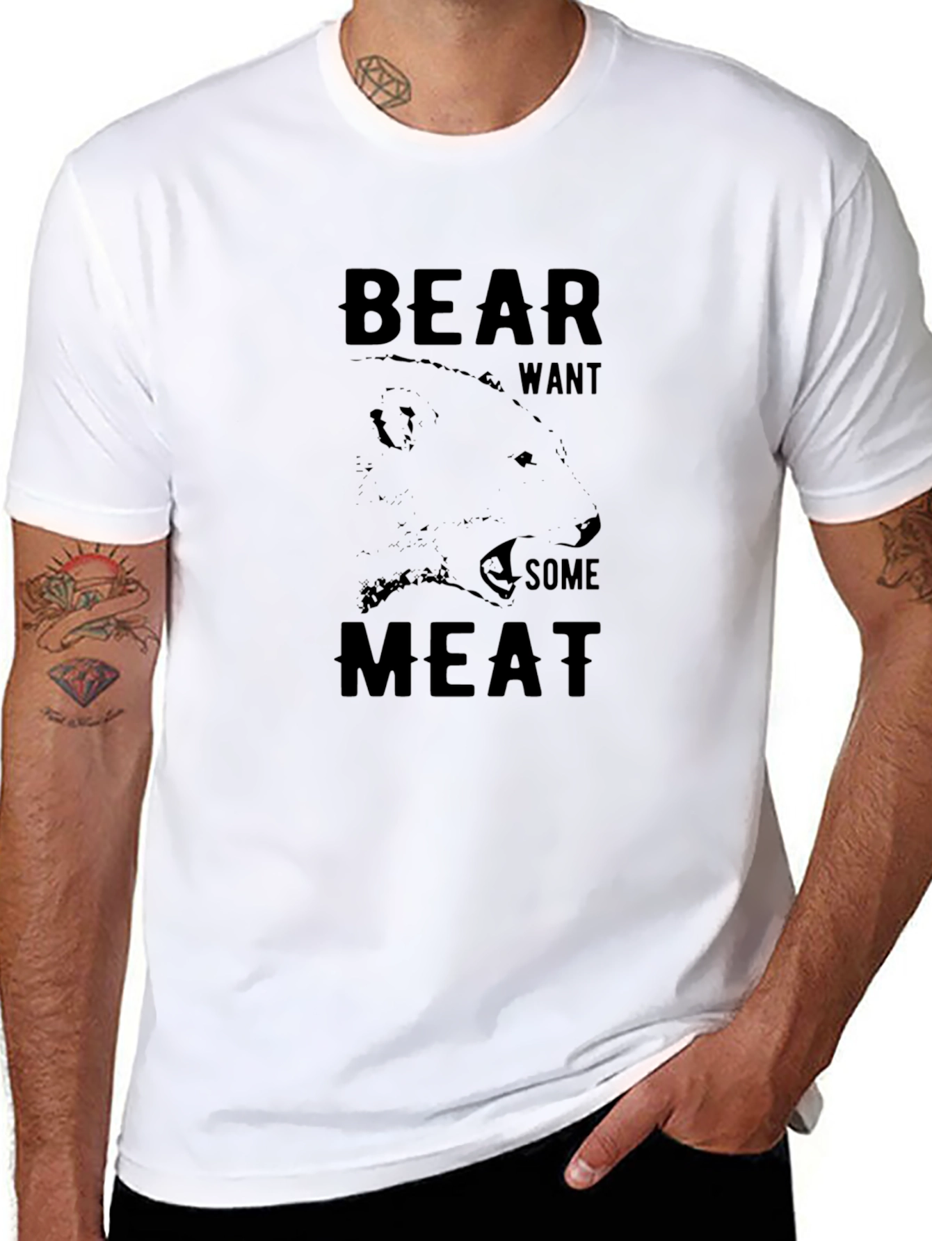 Black Bear Want Some Meat Graphic T-Shirt view 8