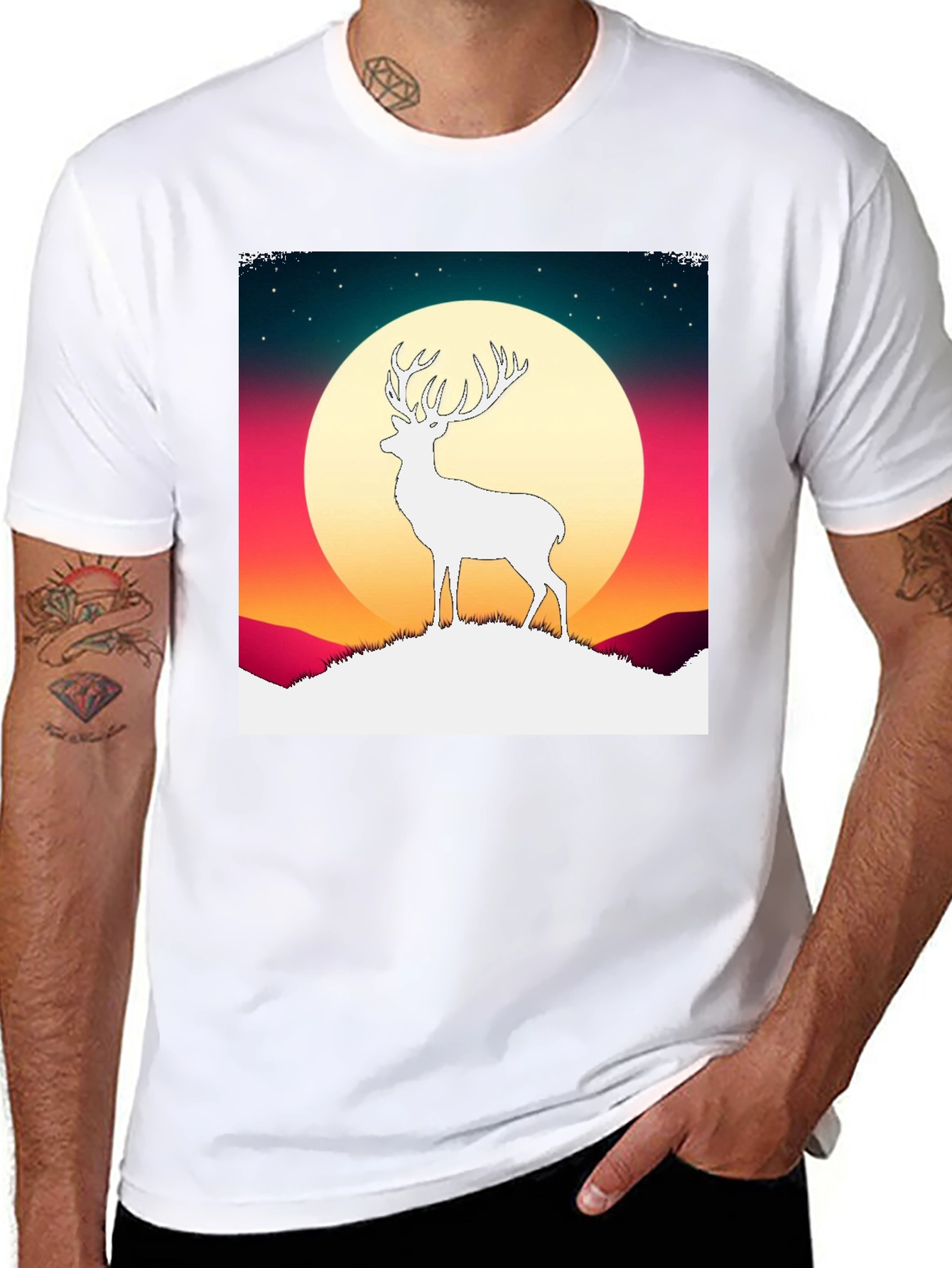 Black Deer Silhouette Graphic Tee - Men's Black T-Shirt view 8