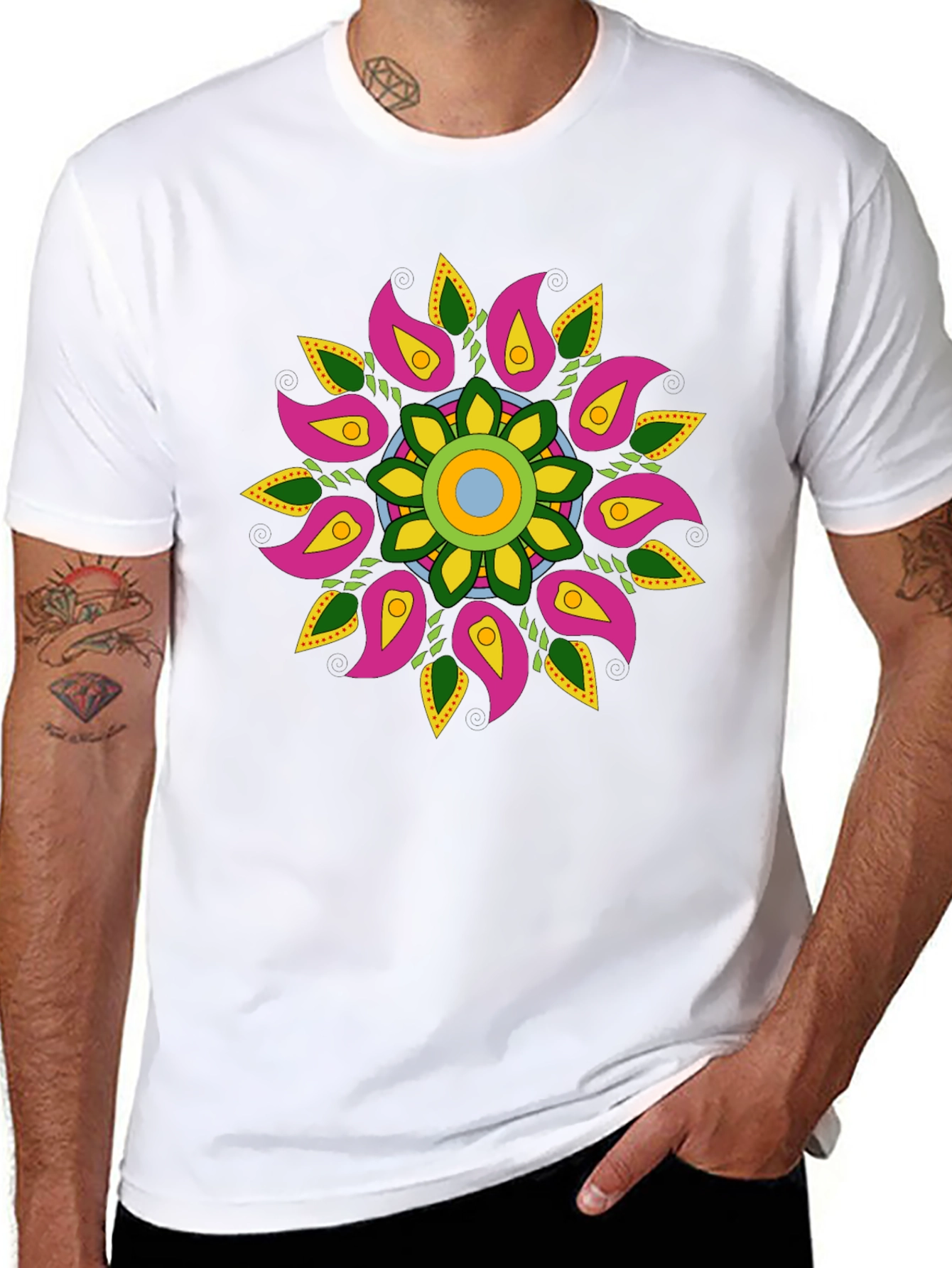 Black Floral Mandala Graphic Black T-Shirt view 8