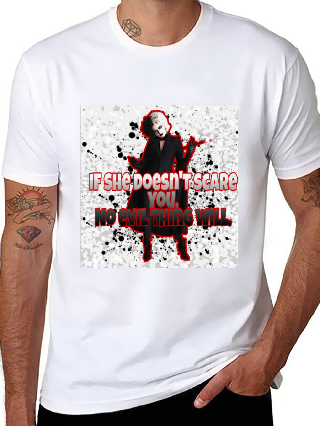 Black Horror Movie Villain T-Shirt - "If She Doesn't Scare You..." view 8