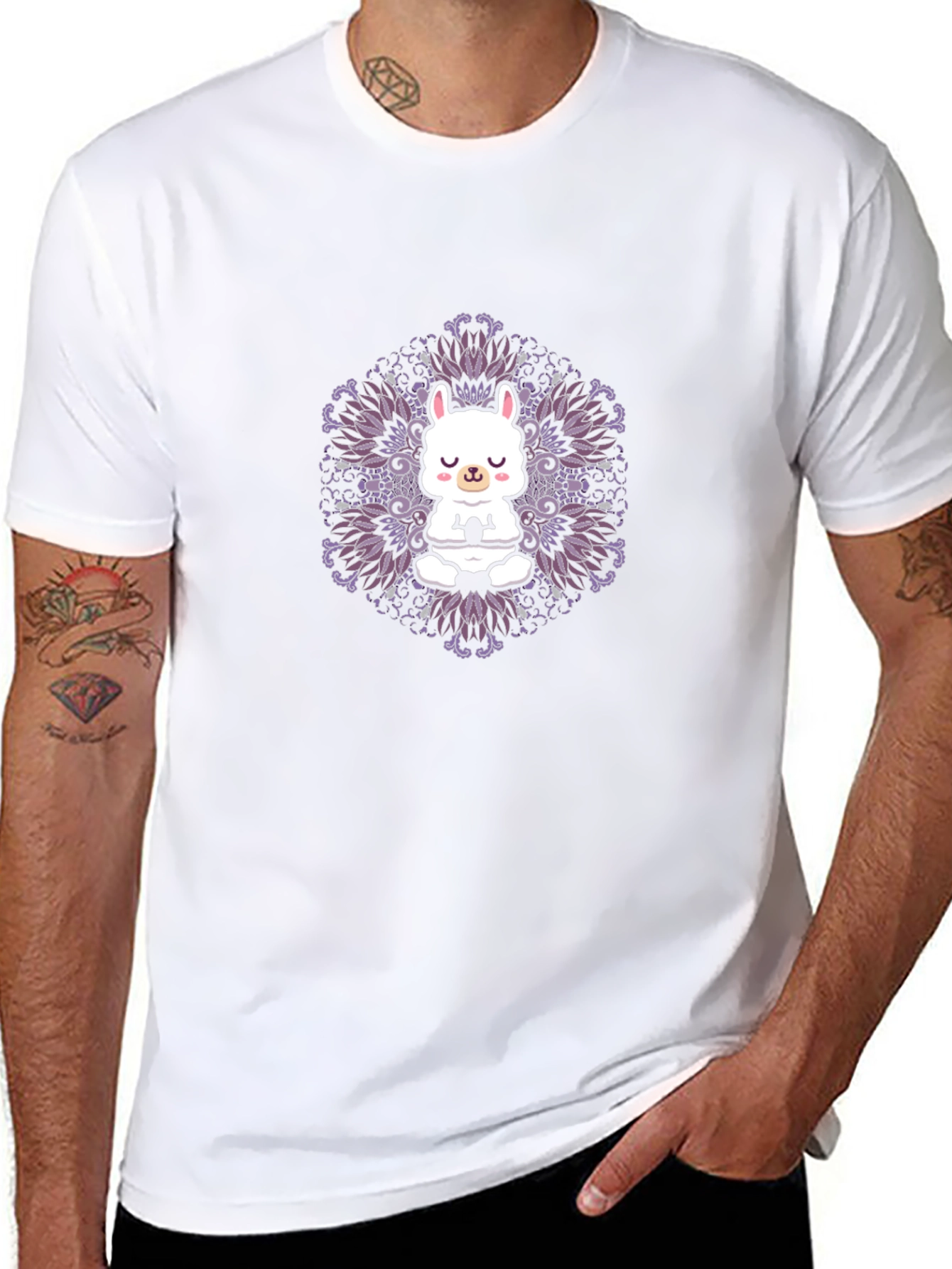 Black Llama Mandala Graphic Tee - Meditating Animal Shirt view 8