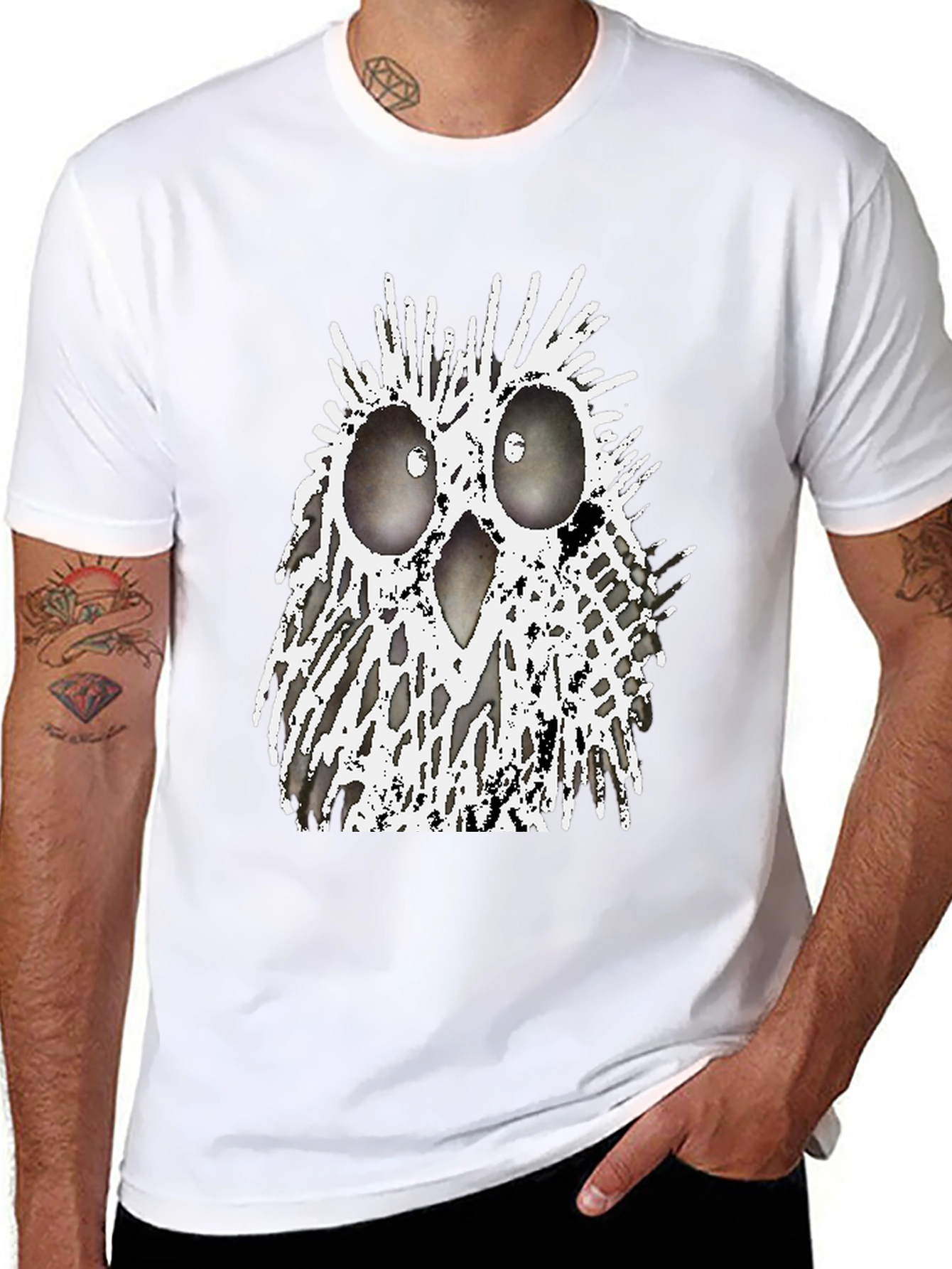 Black Abstract Owl Graphic T-Shirt - Black Crew Neck Tee view 8