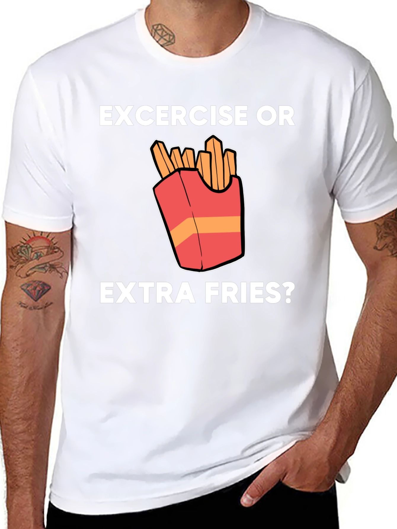Black Exercise or Extra Fries Funny T-Shirt view 8