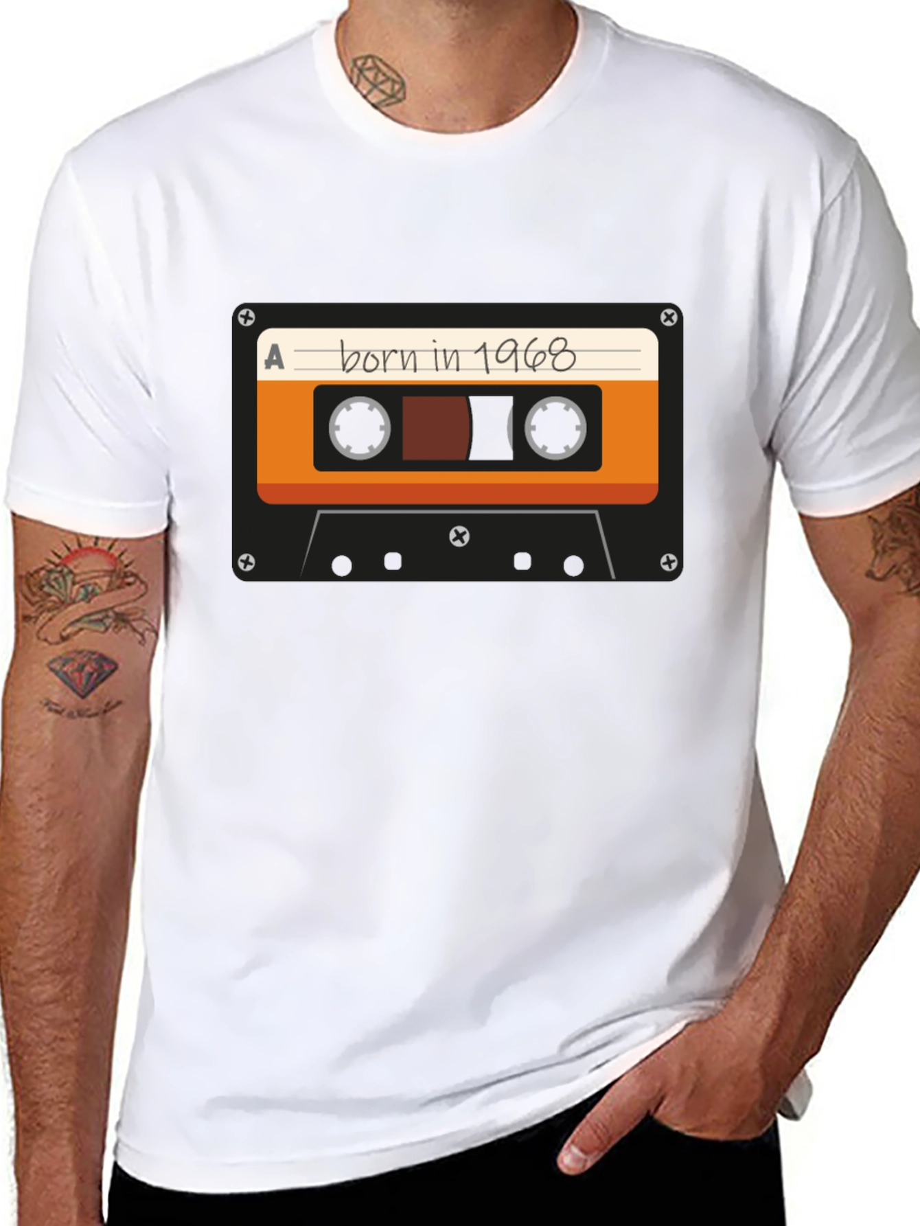 Black Born in 1968 Cassette Tape T-Shirt - Retro Birthday Tee view 8