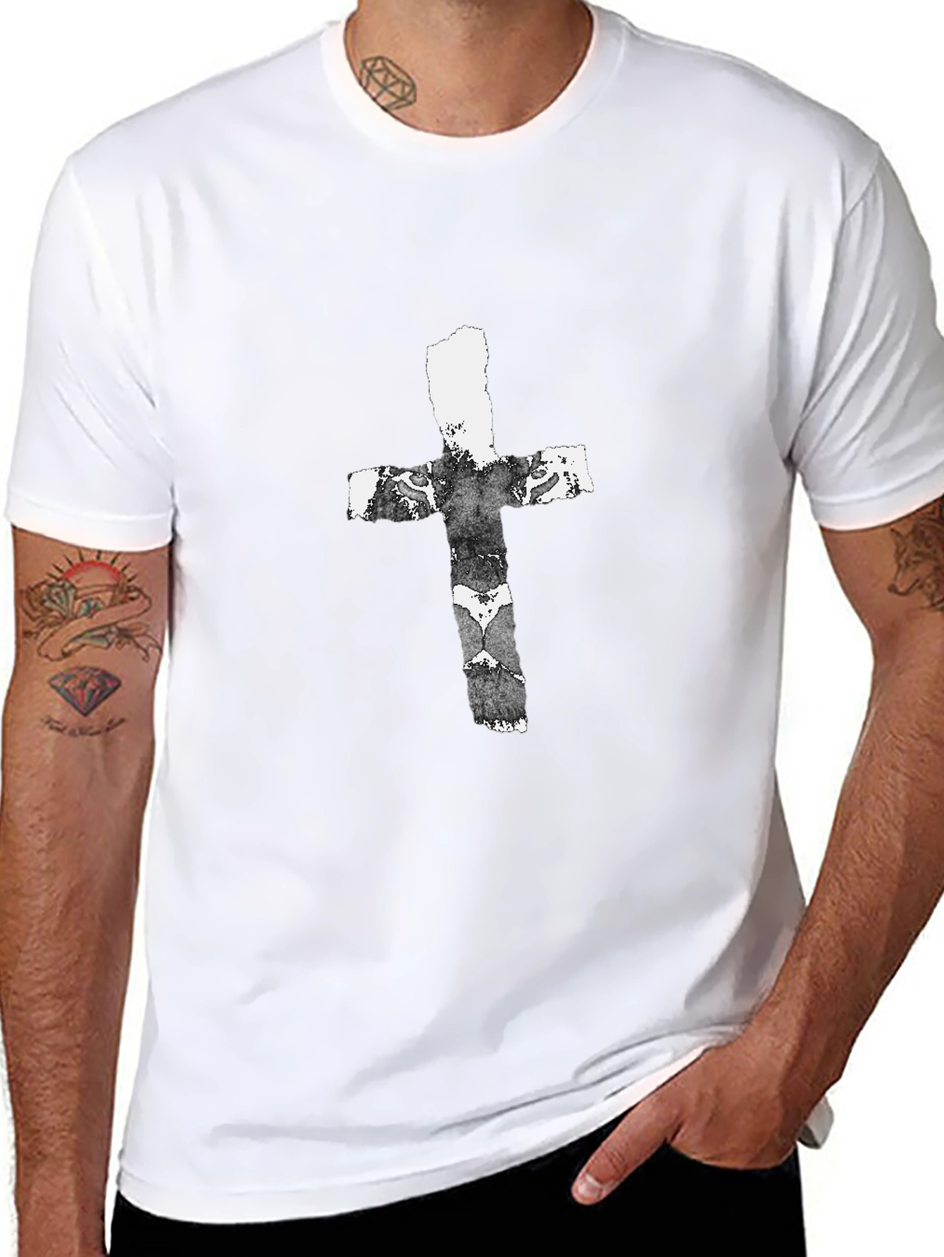 Black Grunge Cross Graphic Black T-Shirt view 8