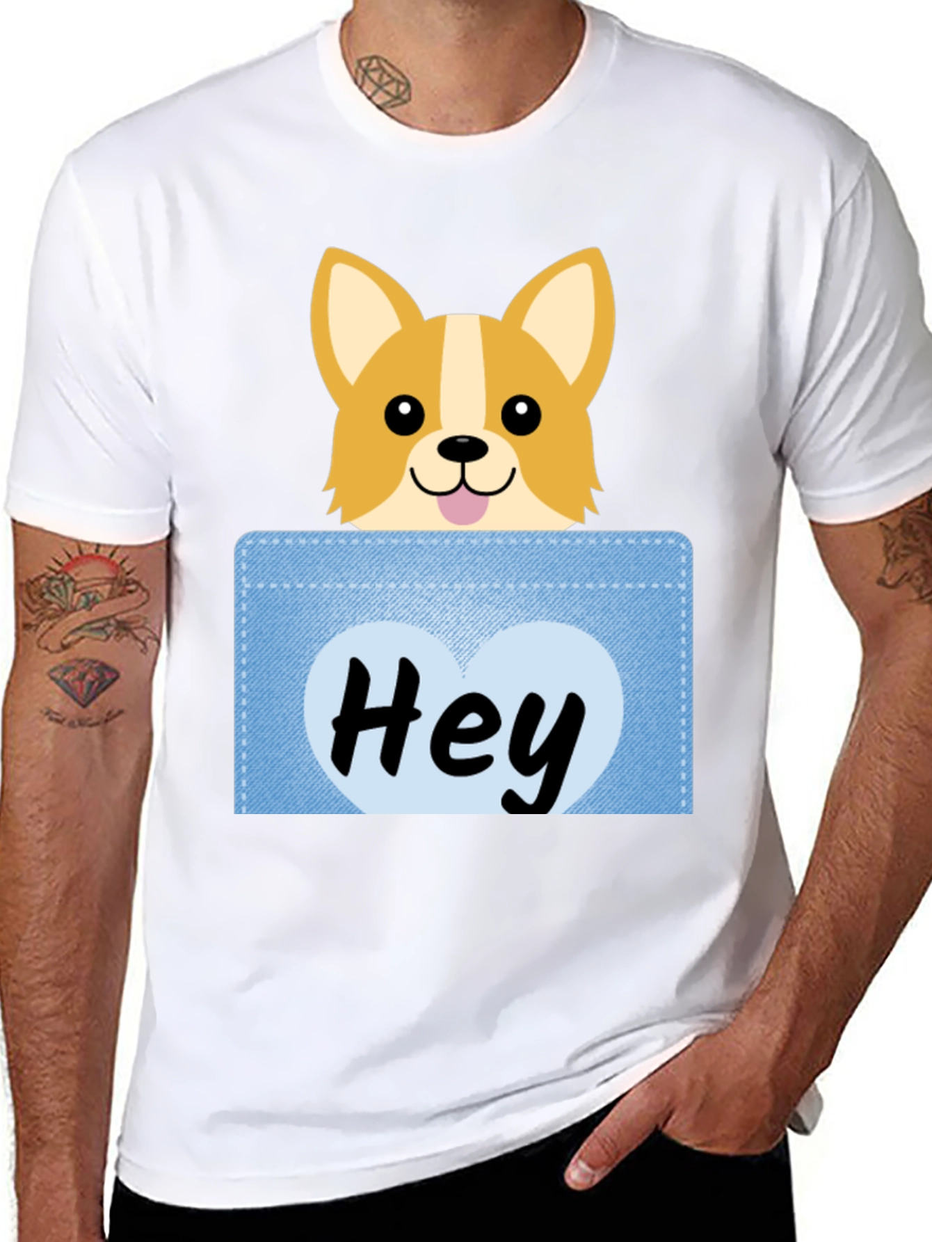 Black Cute Corgi Peek-a-Boo Pocket T-Shirt view 8
