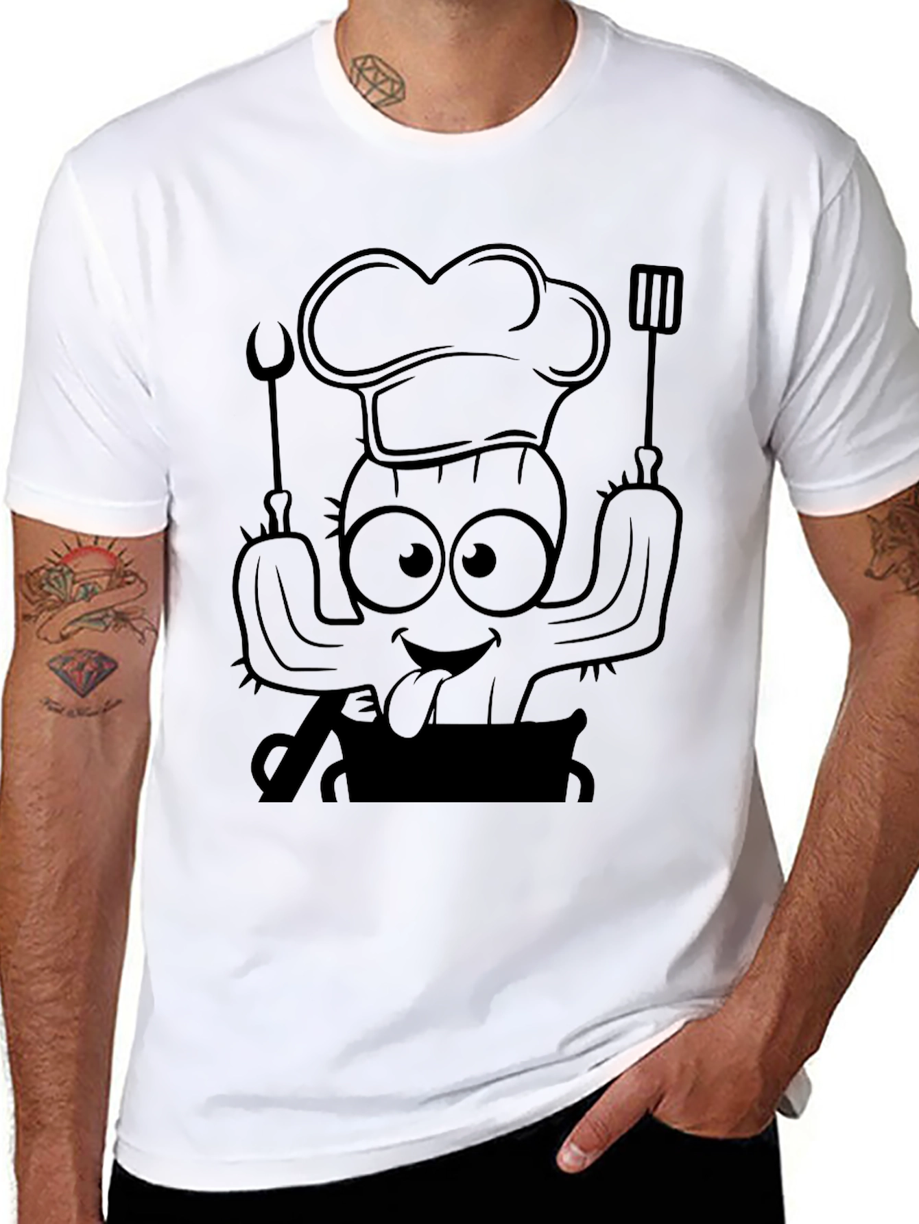 Black Chef Cactus Graphic T-Shirt - Unique Design view 8