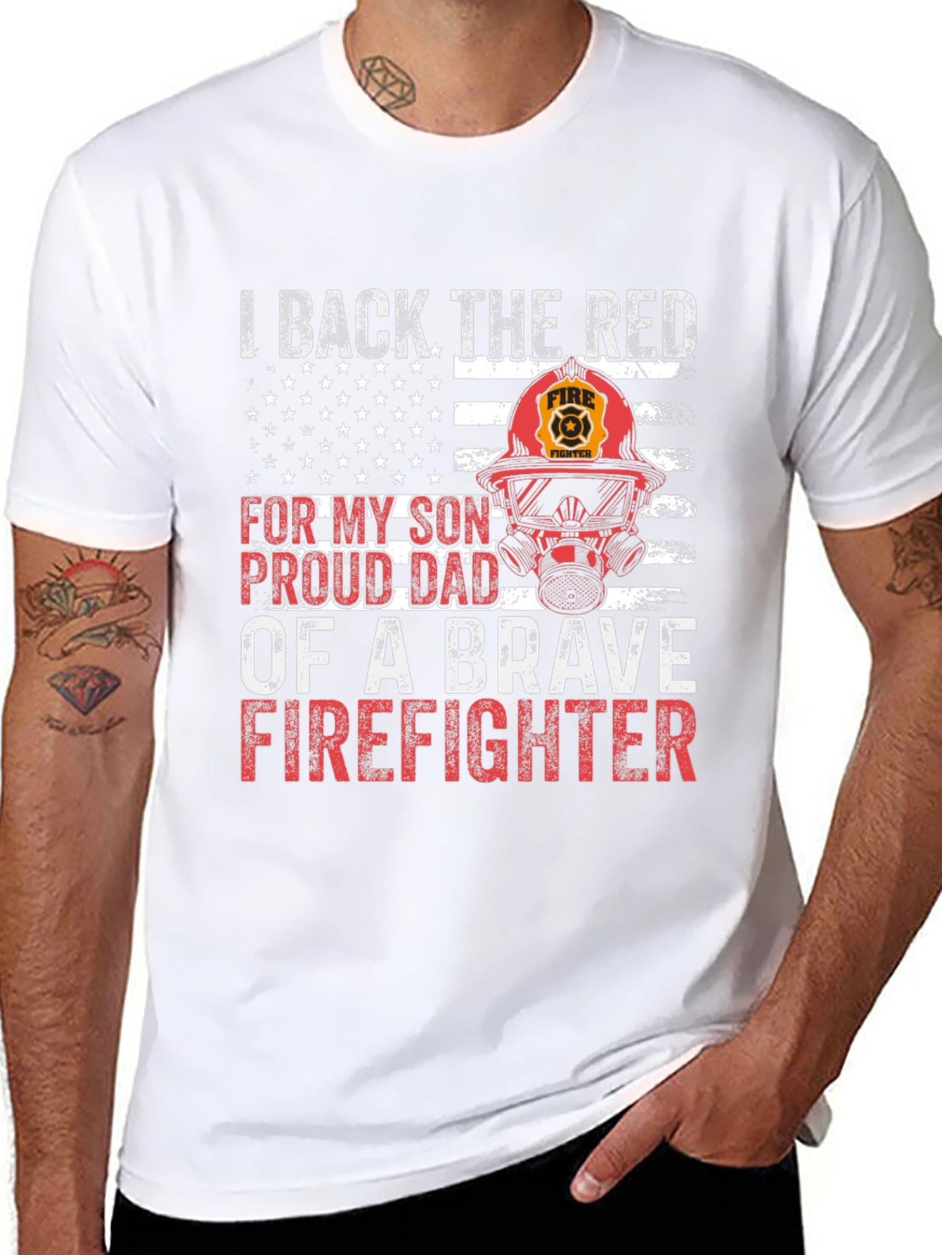 Black Proud Firefighter Dad T-Shirt view 8