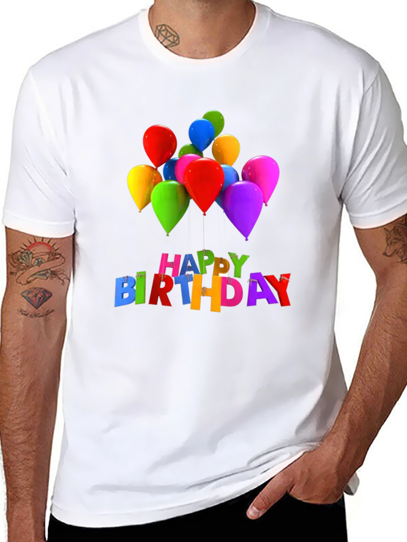 Black Happy Birthday Balloons Graphic Tee - Black view 8