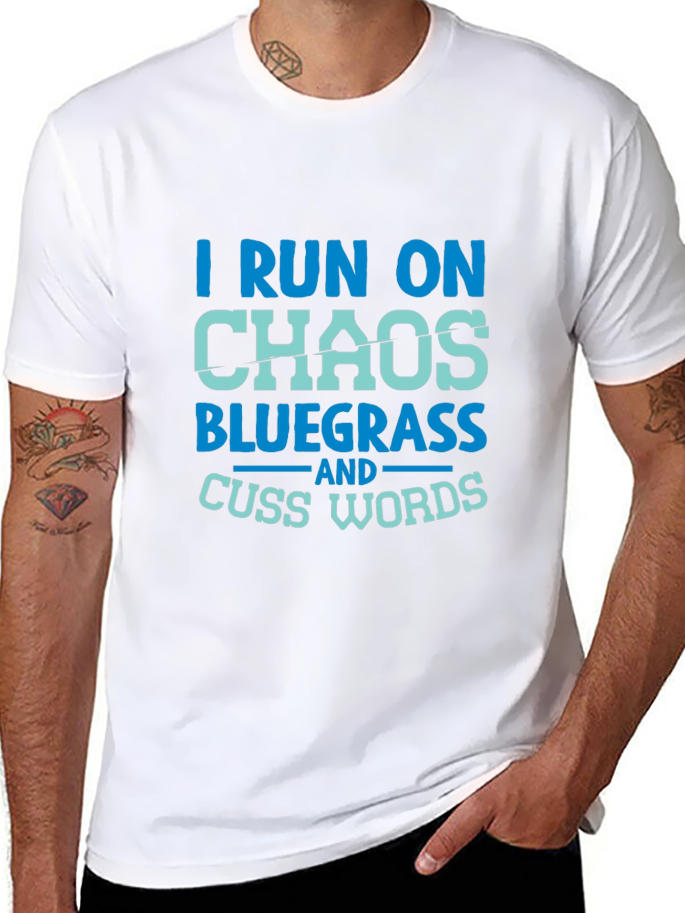 Black I Run on Chaos Bluegrass T-Shirt view 8