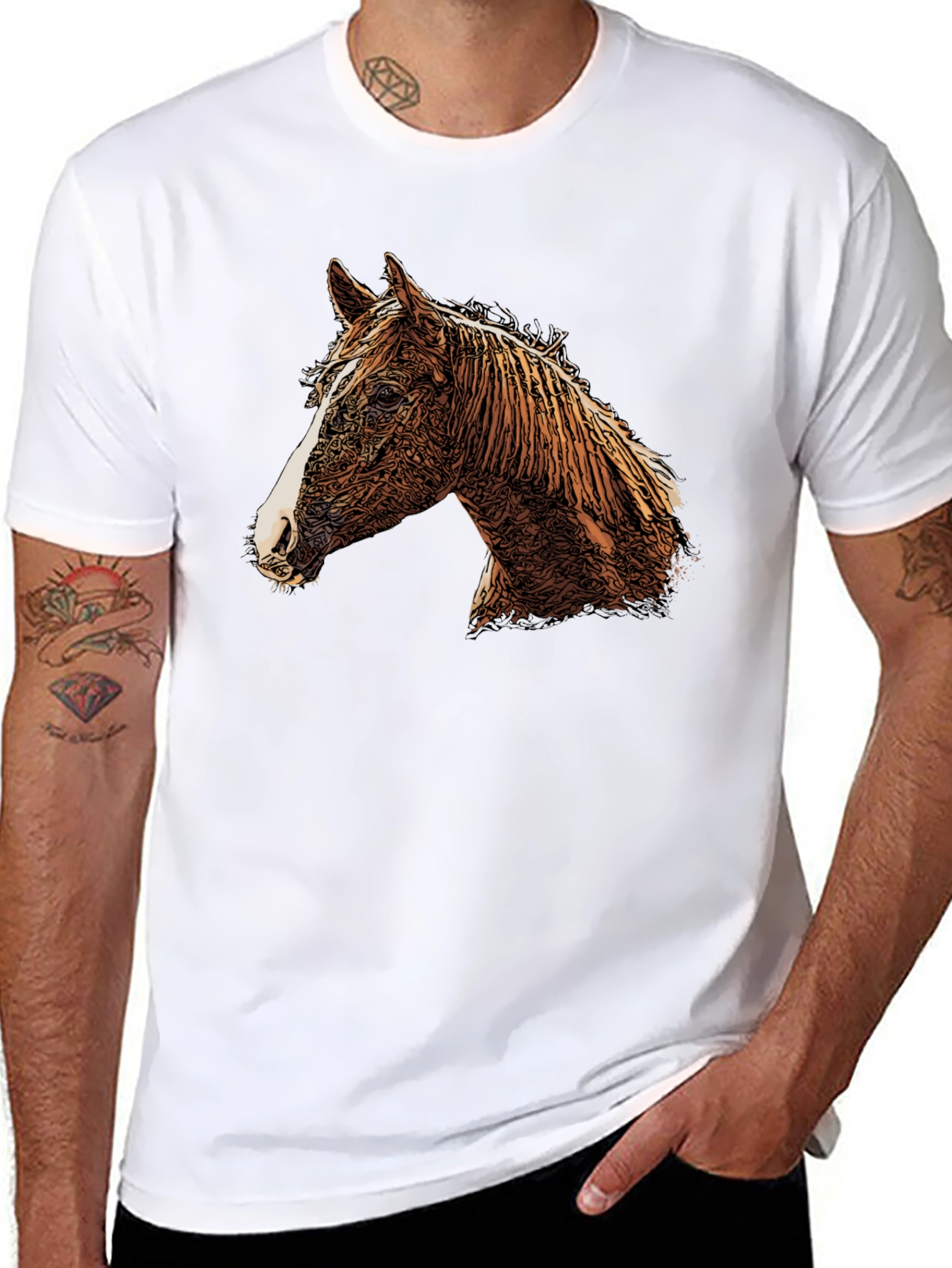 Black Horse Graphic Print Crew Neck T-Shirt view 8